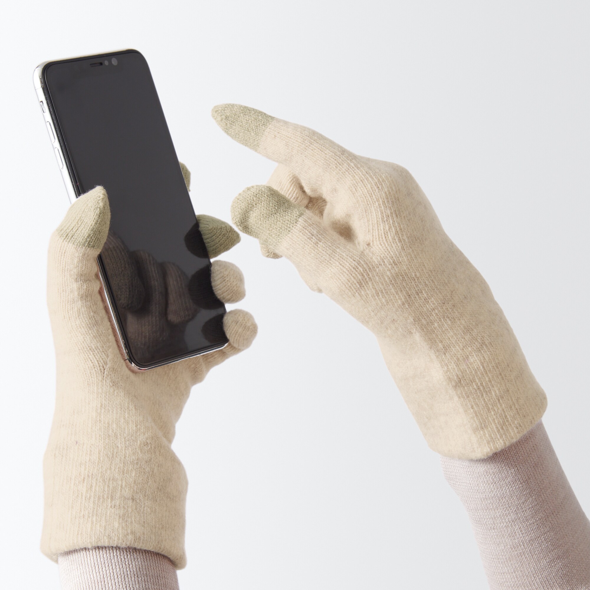 ウール混　裏起毛　　タッチパネル手袋　