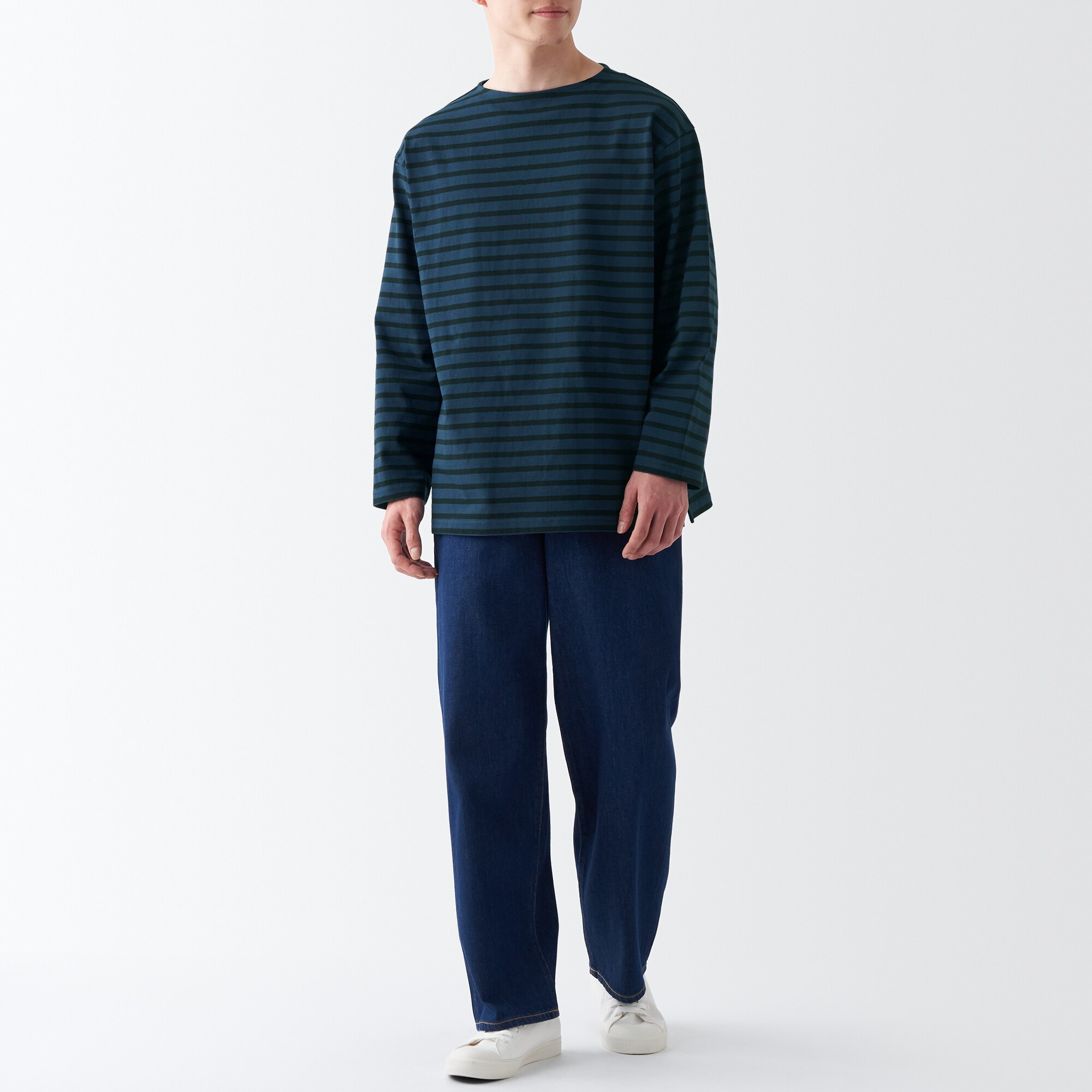 洗いざらし太番手ボートネック九分袖Ｔシャツ