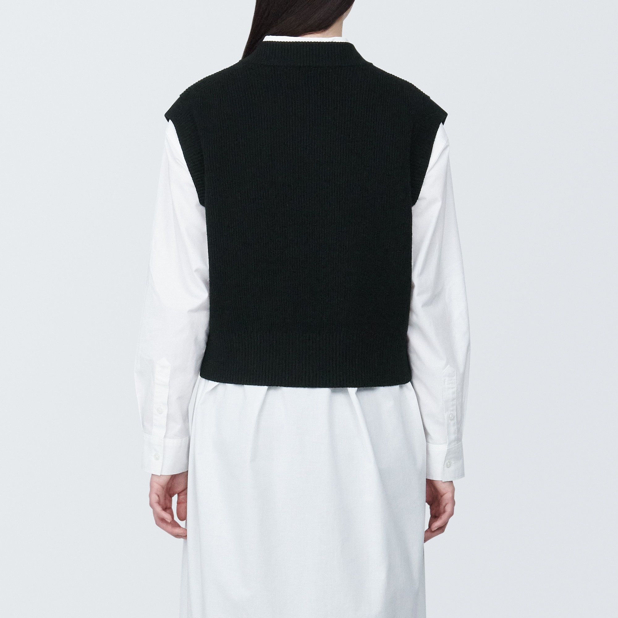 婦人　洗える畦編みショート丈Ｖネックベスト