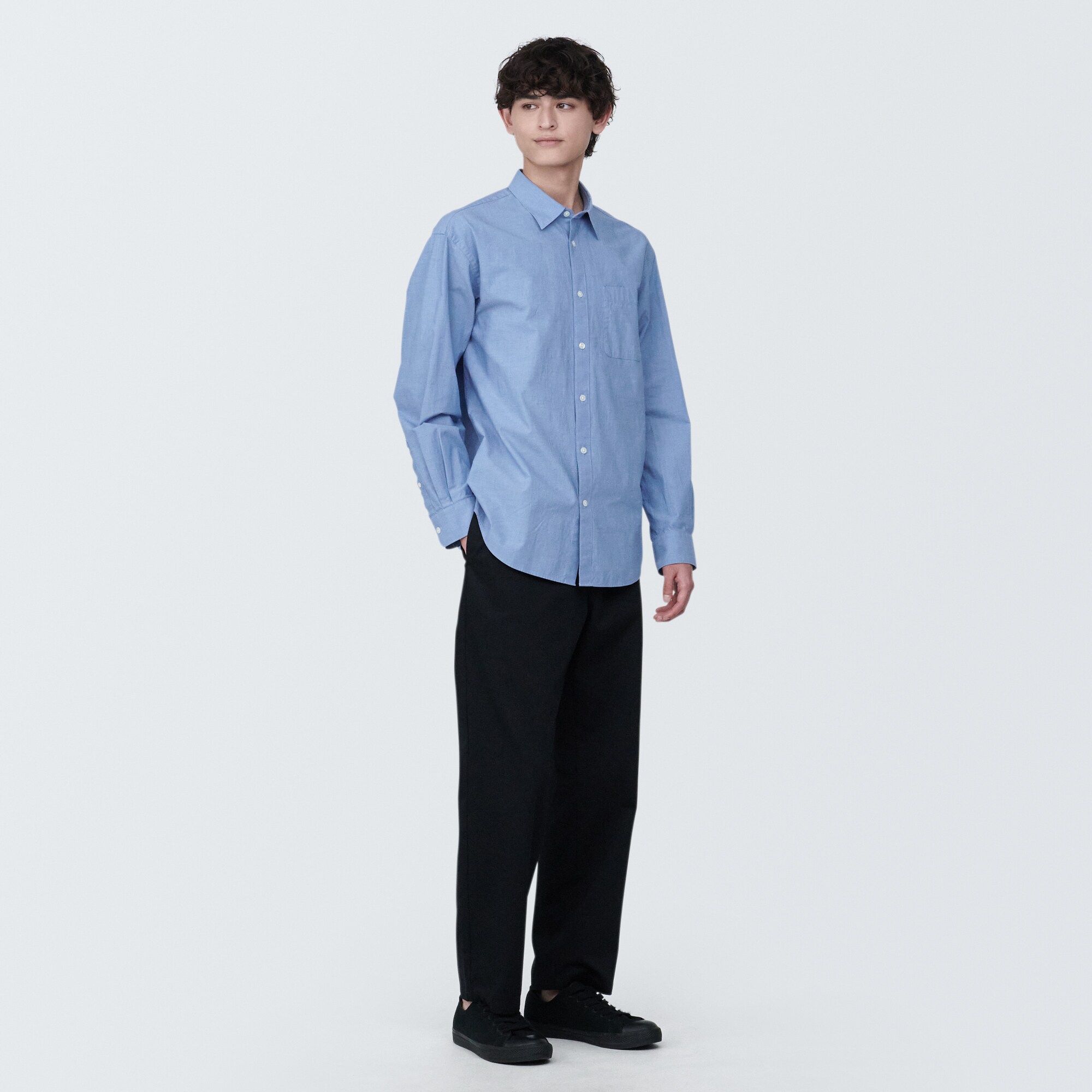 紳士　洗いざらしブロード長袖シャツ