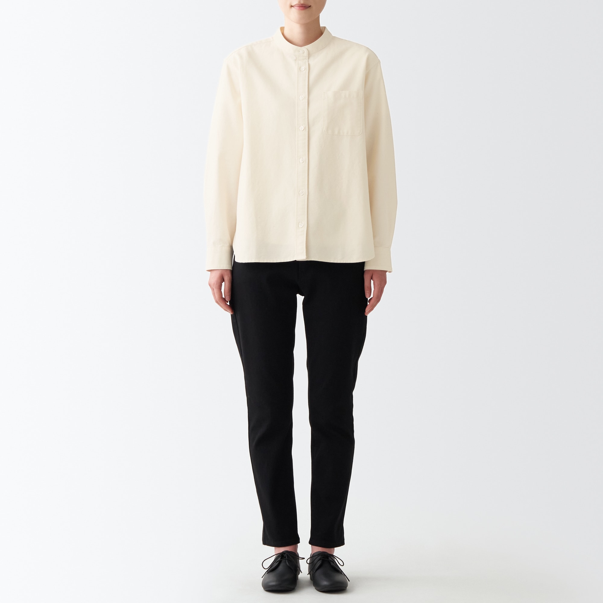 洗いざらしオックススタンドカラーシャツ