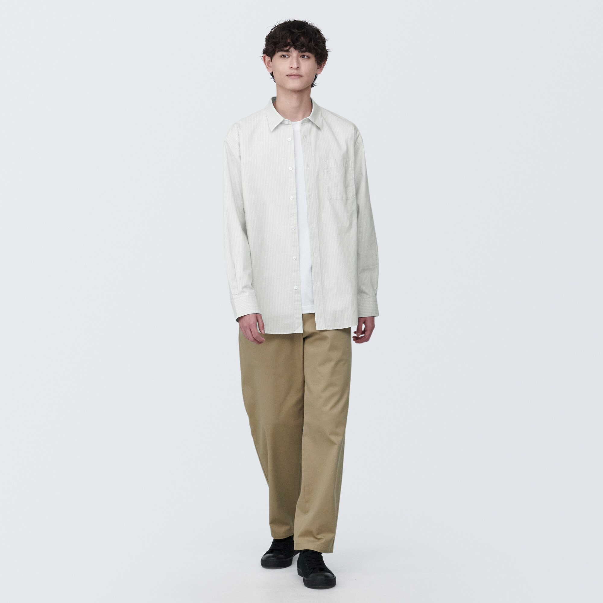 紳士　洗いざらしブロード長袖シャツ