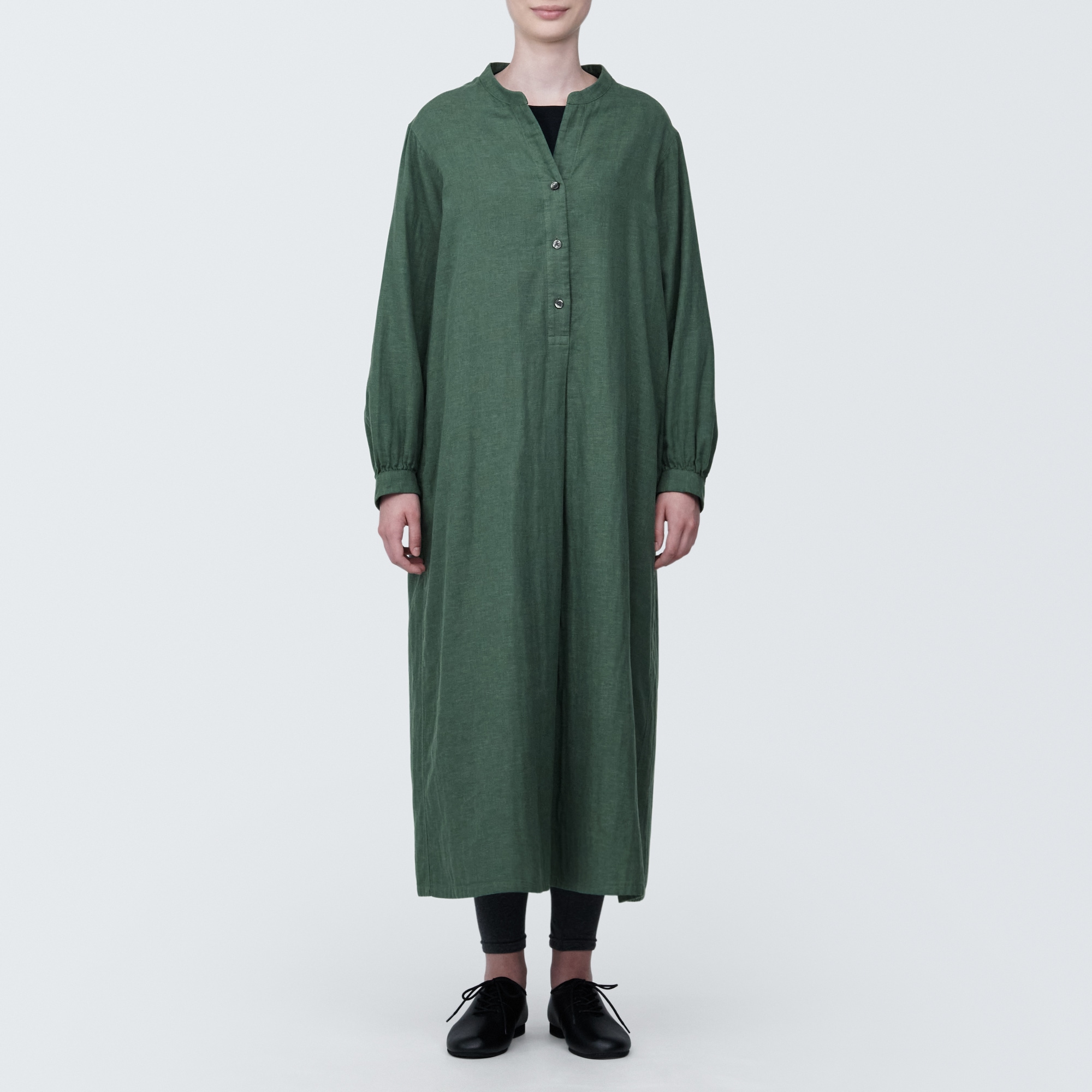 婦人　カポック混二重ガーゼ　長袖ワンピース