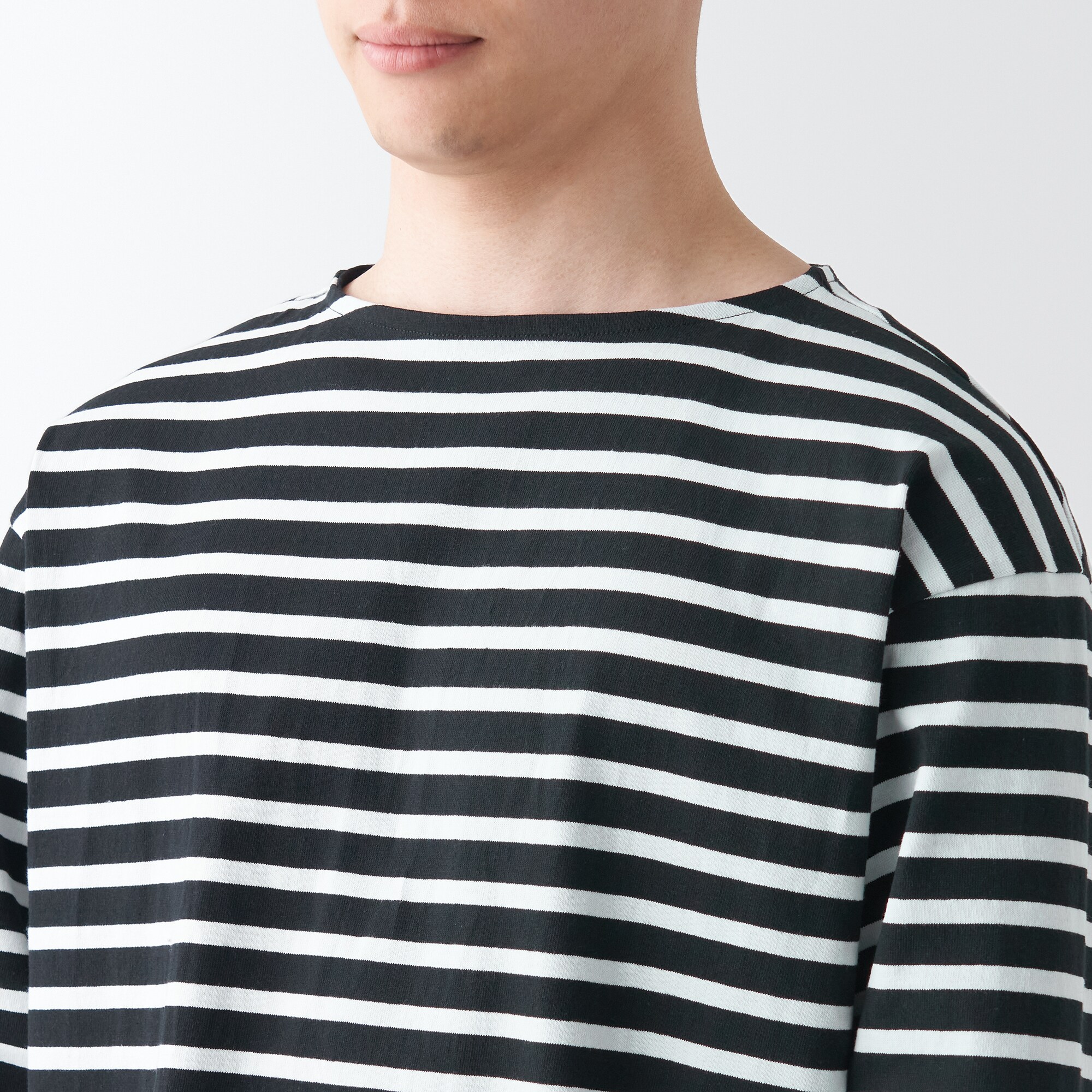 洗いざらし太番手ボートネック九分袖Ｔシャツ