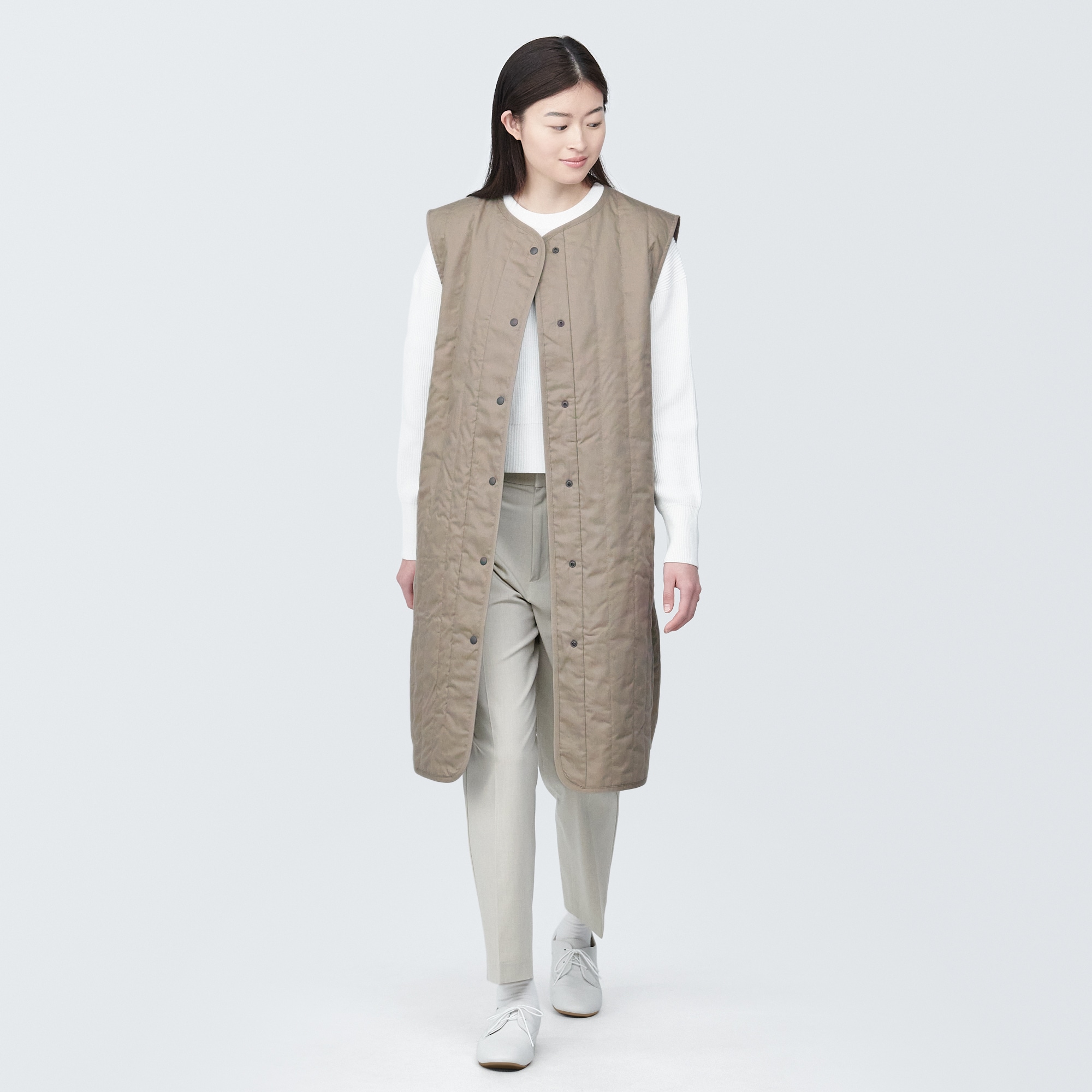 婦人　木の実から作ったカポック混中わたロングジレ