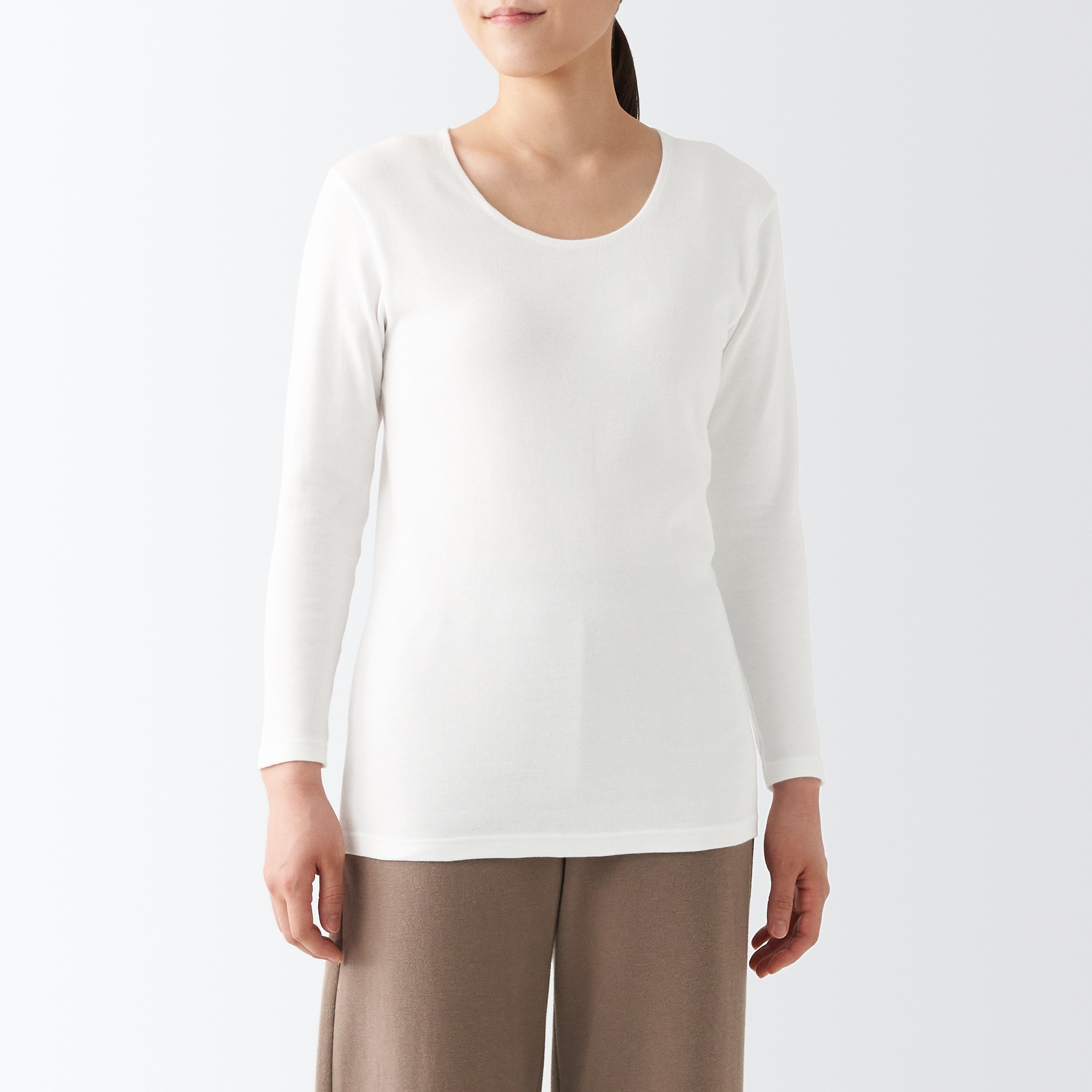 あったか綿　厚手　Ｕネック八分袖Ｔシャツ