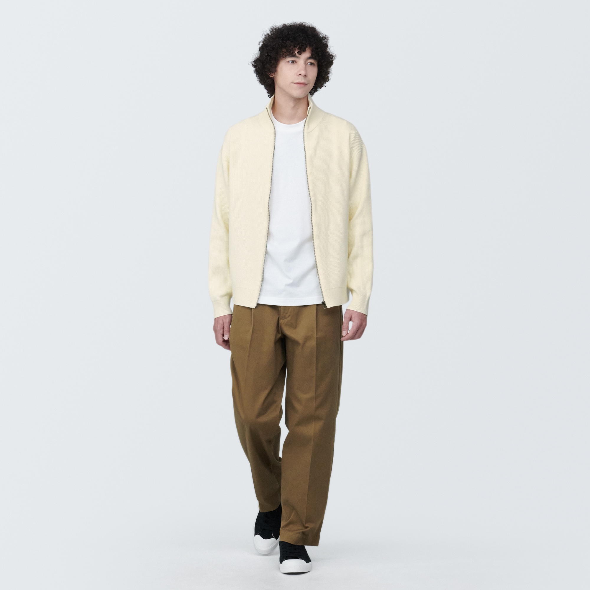 紳士　洗える畦編みフルジップカーディガン
