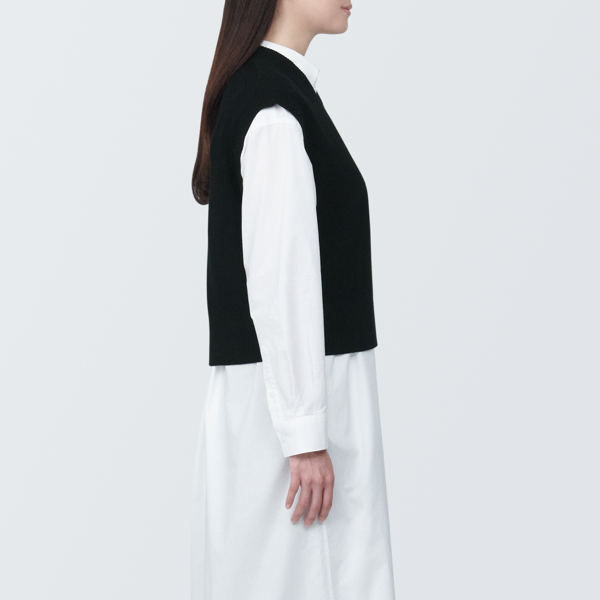 婦人　洗える畦編みショート丈Ｖネックベスト