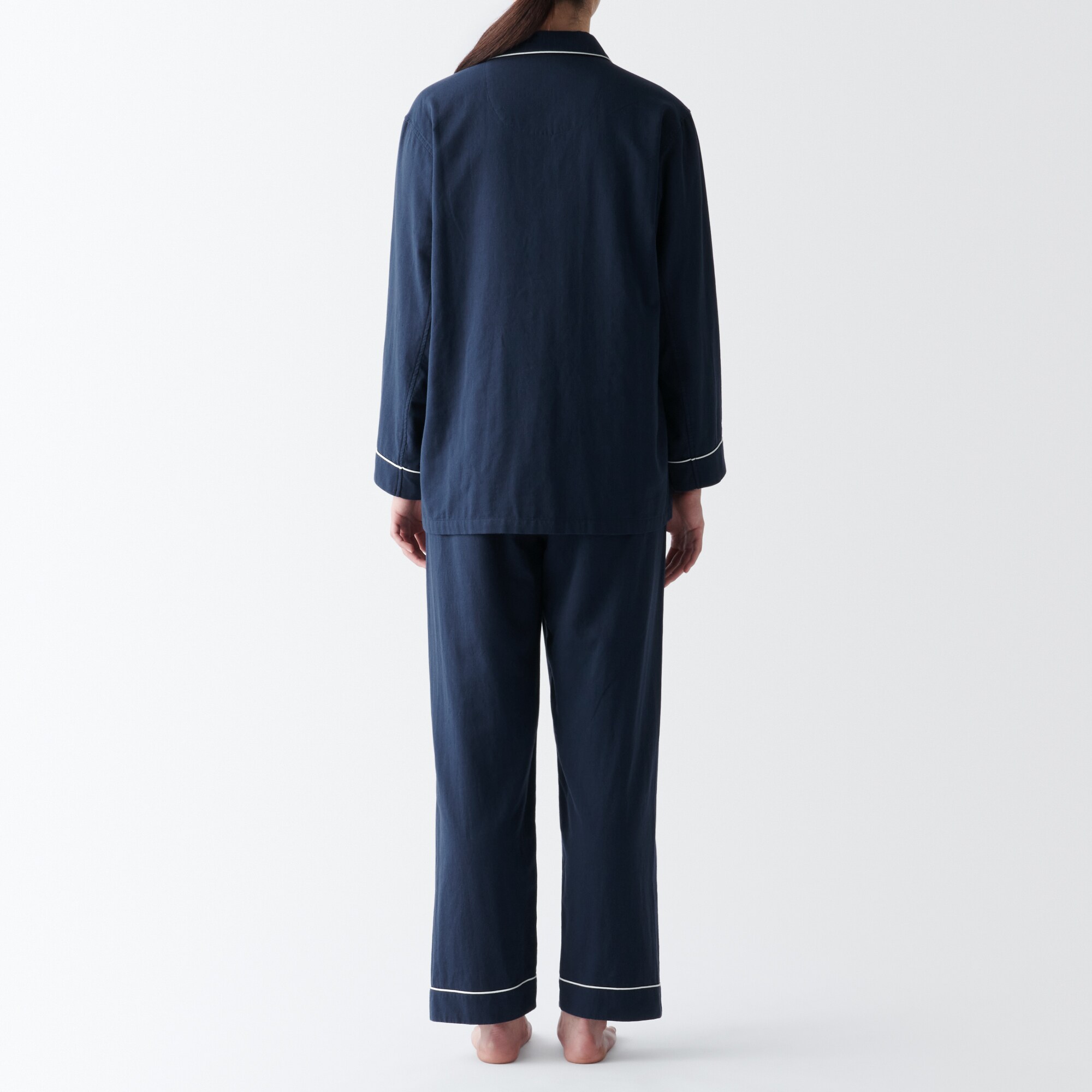 婦人　脇に縫い目のない　二重ガーゼパジャマ（パイピング）