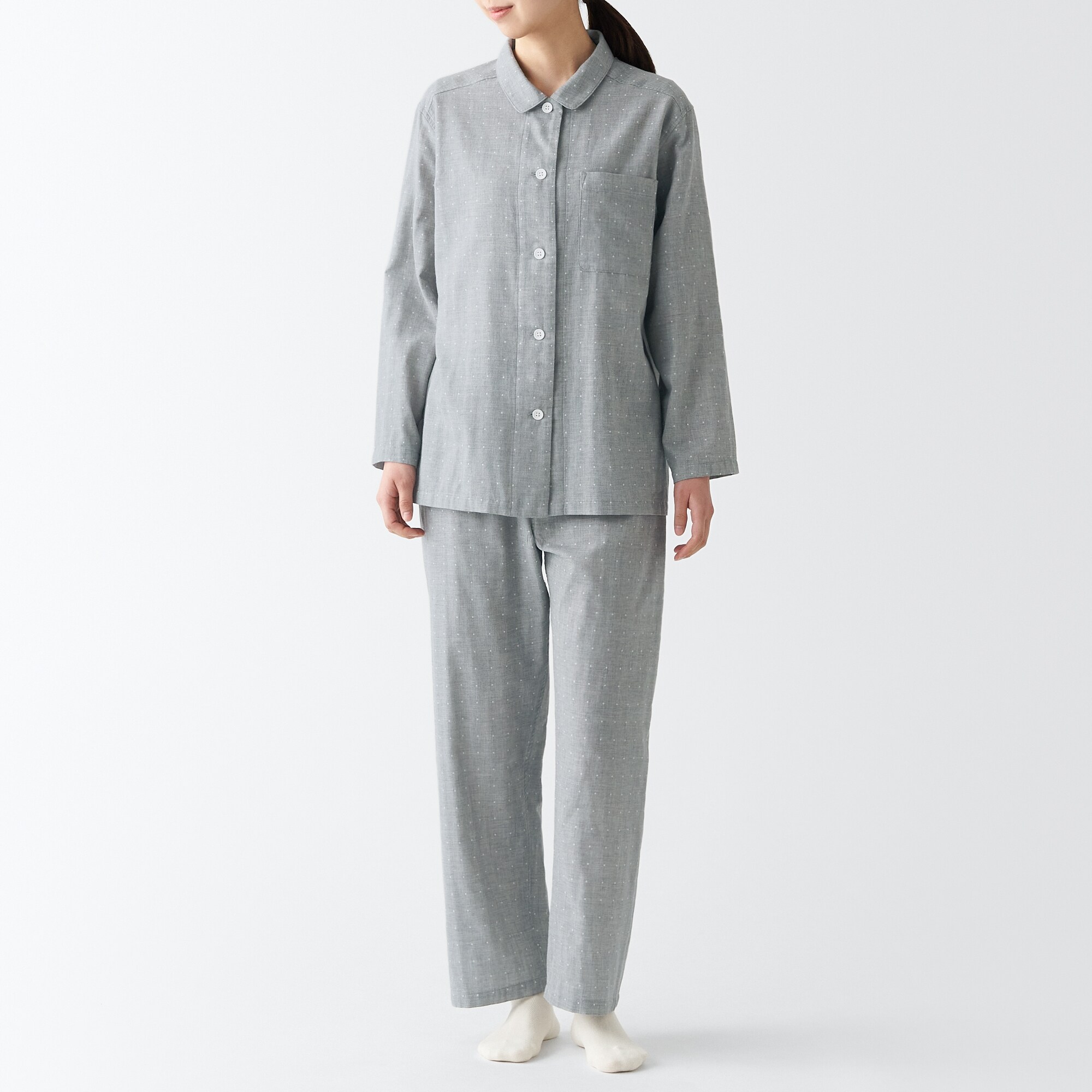 【年中着られる定番】脇に縫い目のない　二重ガーゼパジャマ