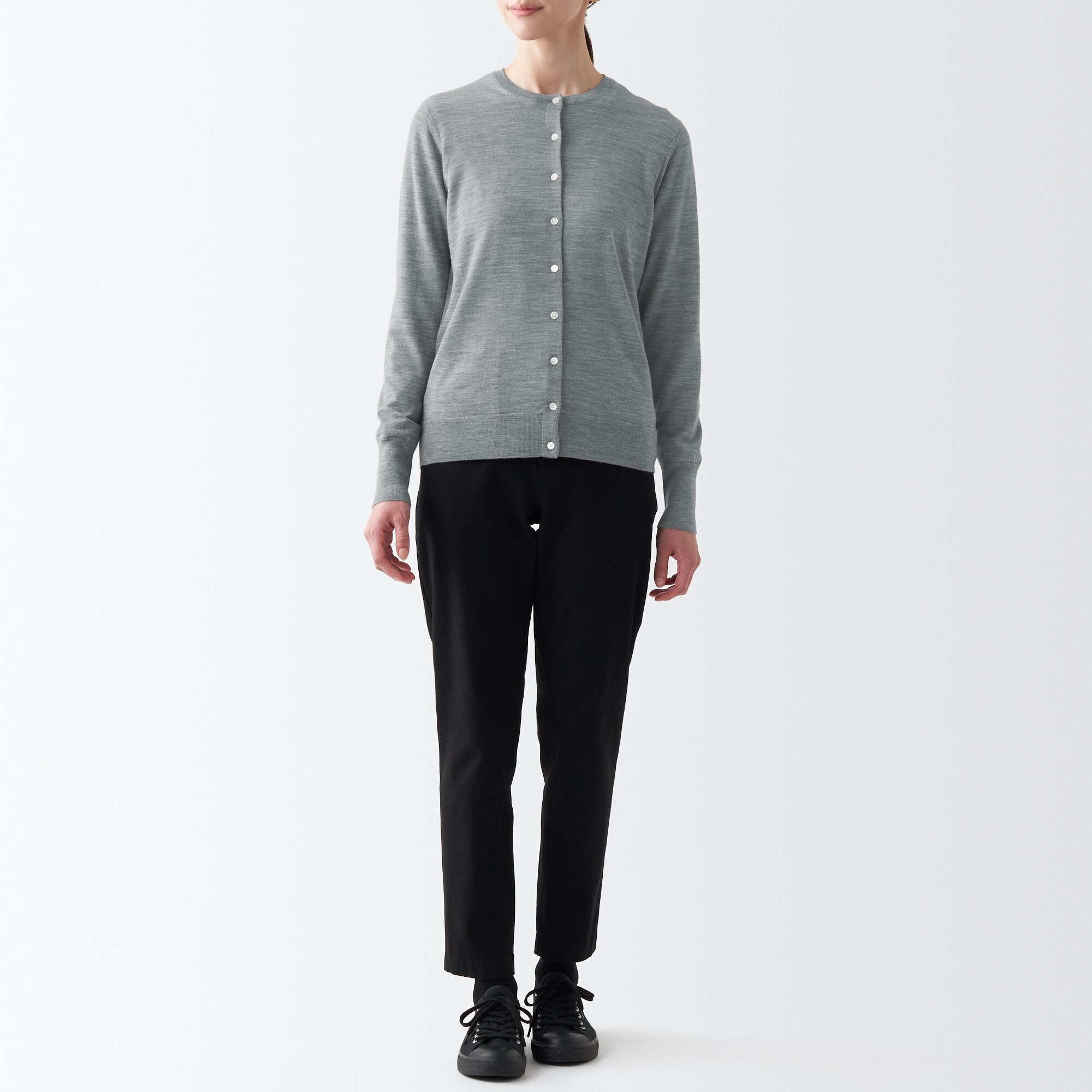 メリノウールクルーネックカーディガン