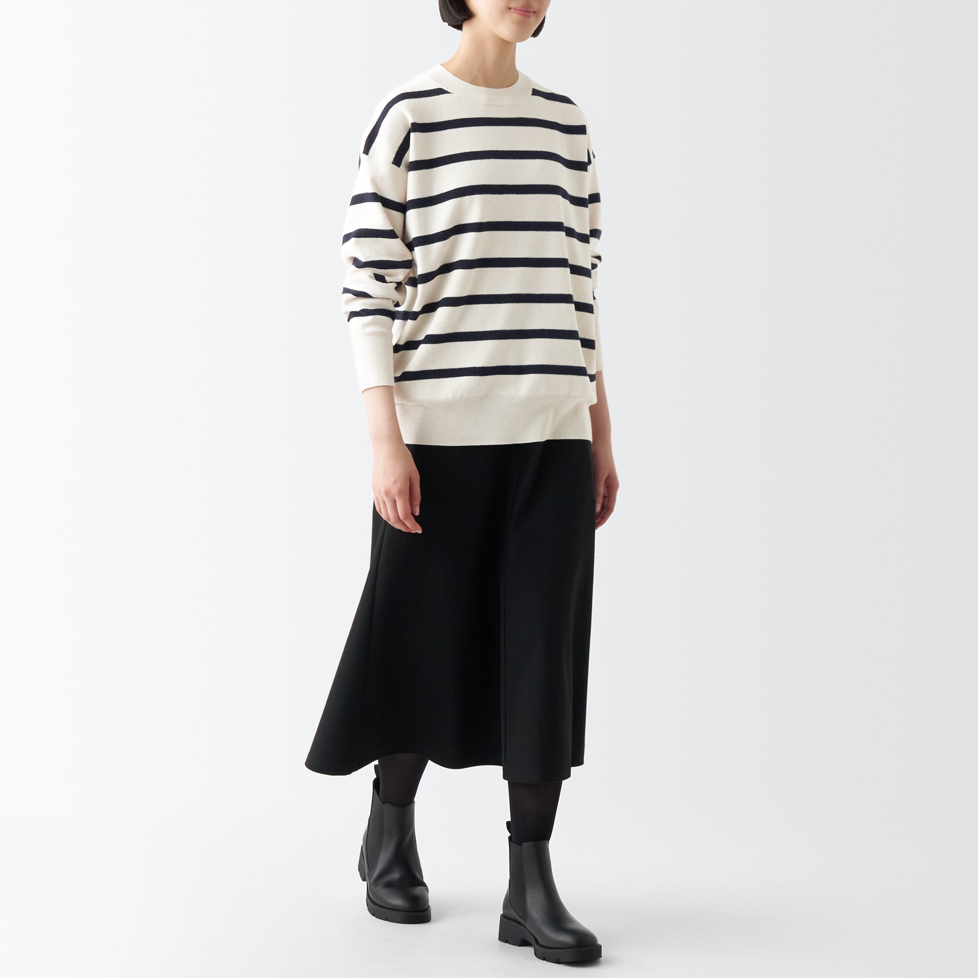 洗えるミラノリブ編みクルーネックセーター（婦人）