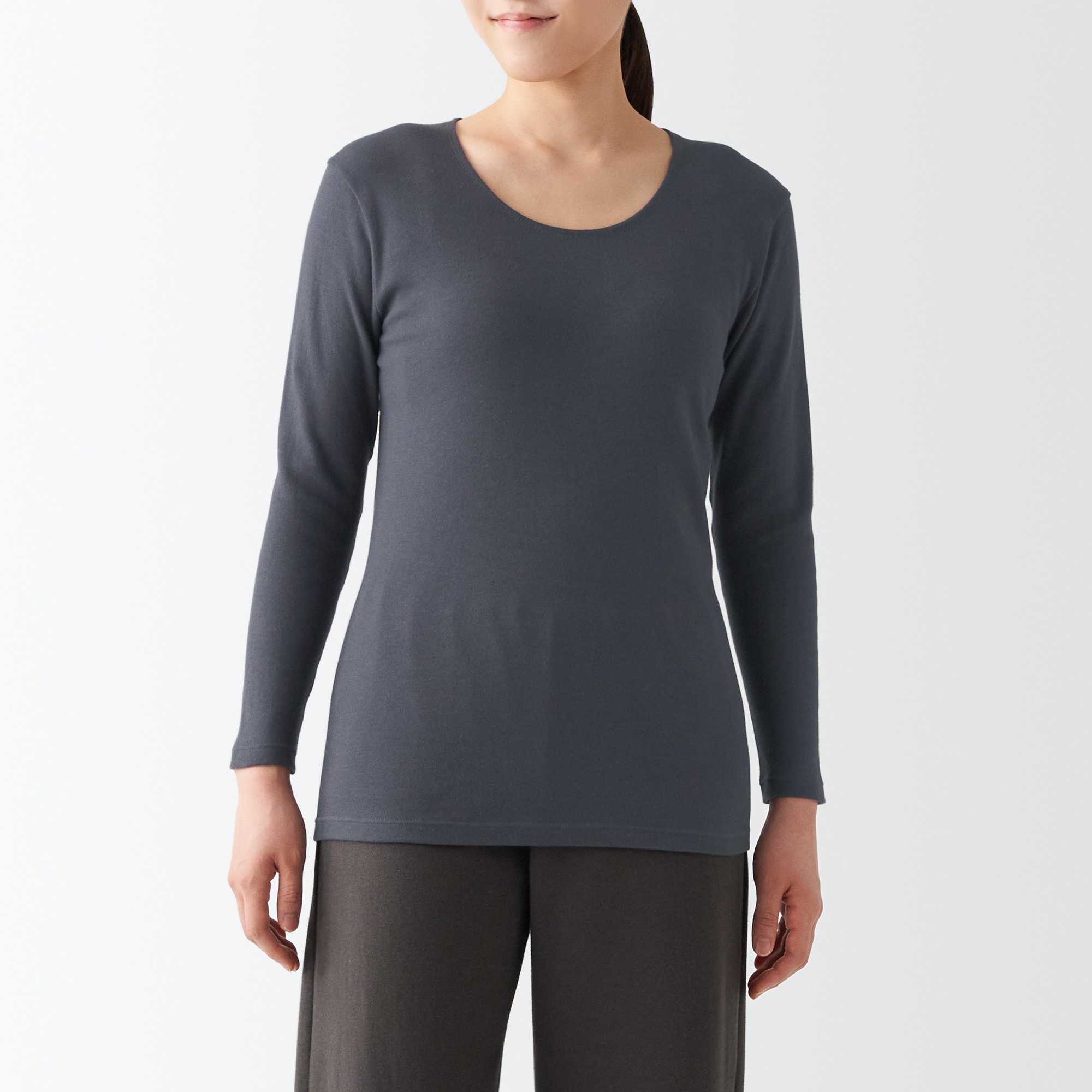 あったか綿　厚手　Ｕネック八分袖Ｔシャツ