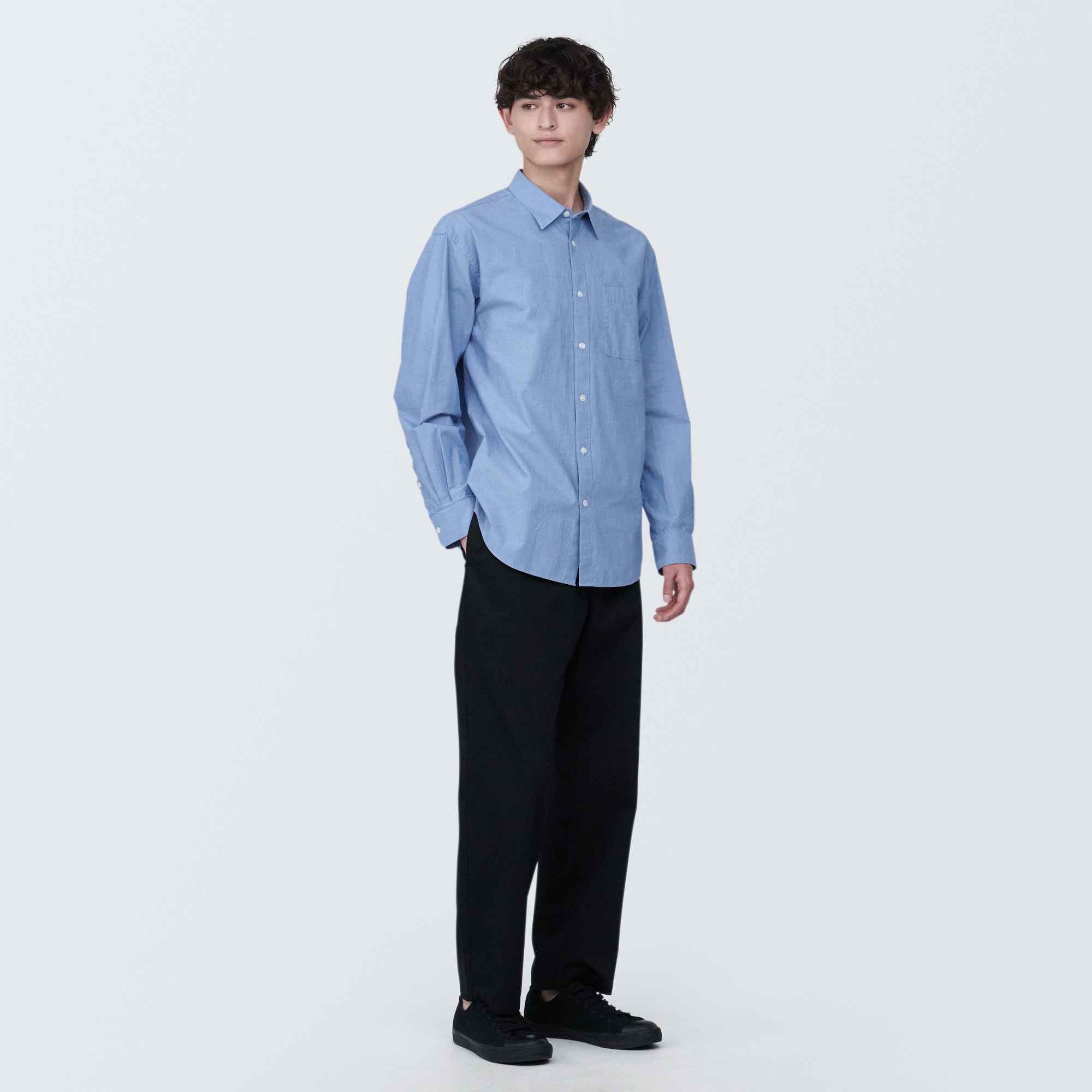 紳士　洗いざらしブロード長袖シャツ