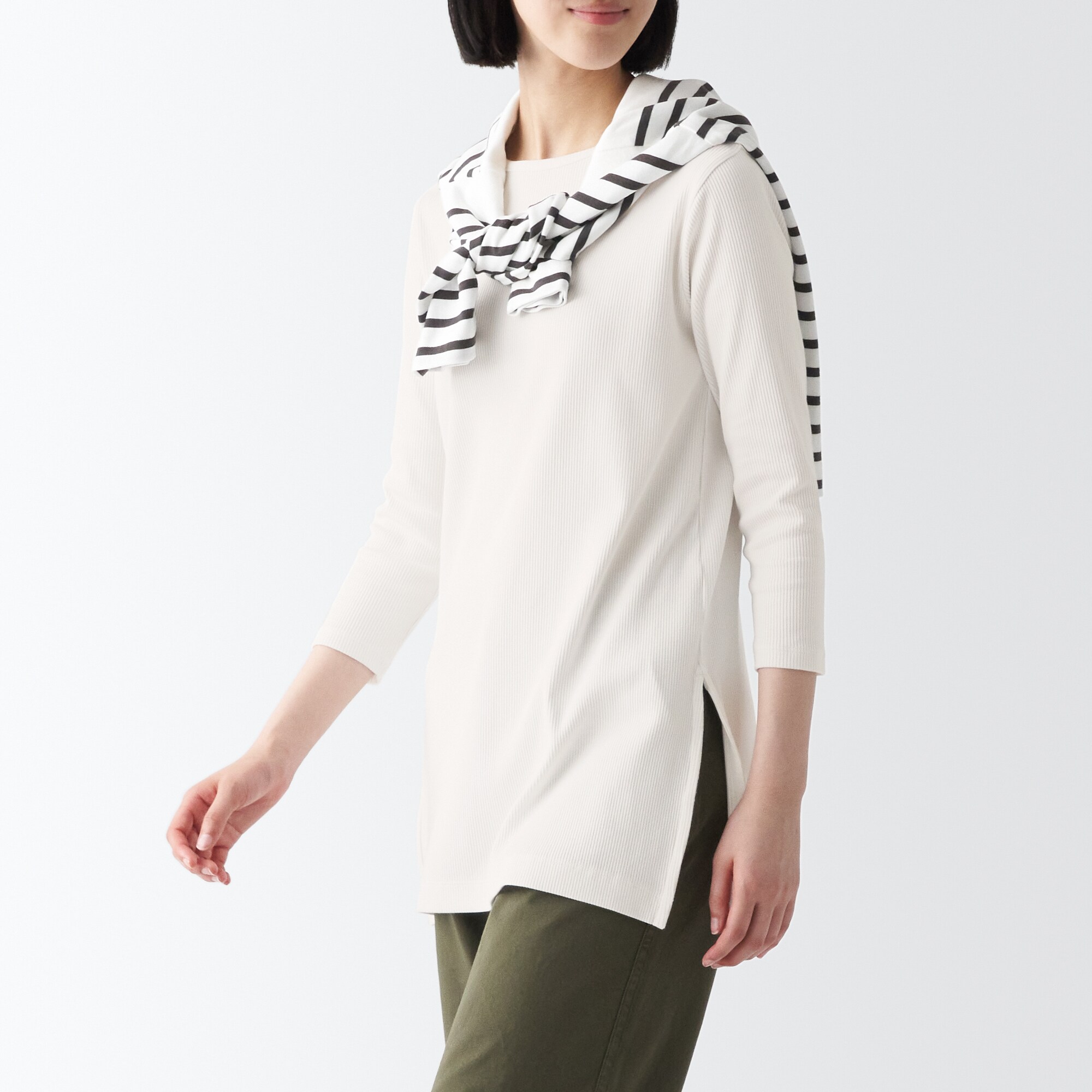 ストレッチリブ編み七分袖チュニック