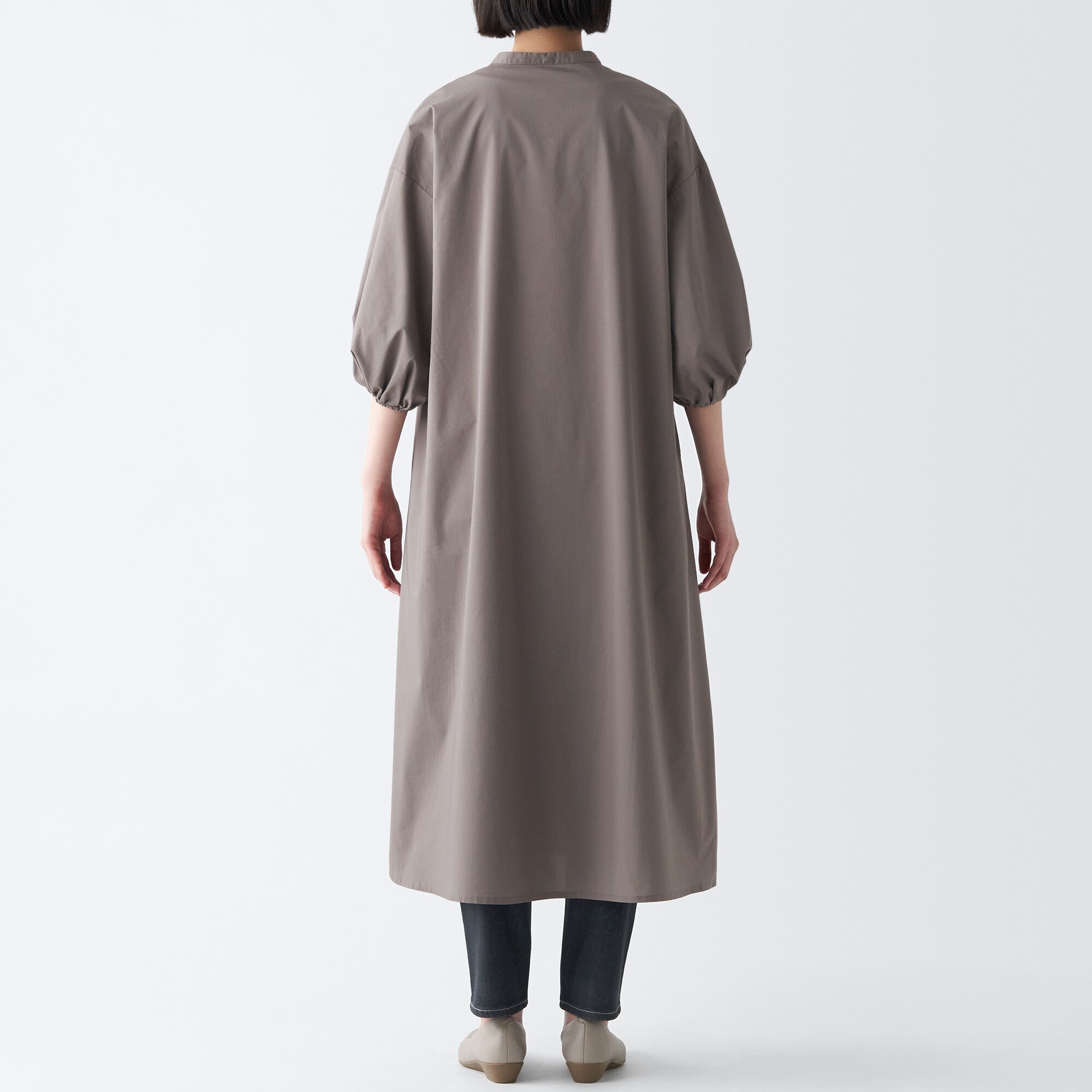 乾きやすいブロード七分袖ワンピース