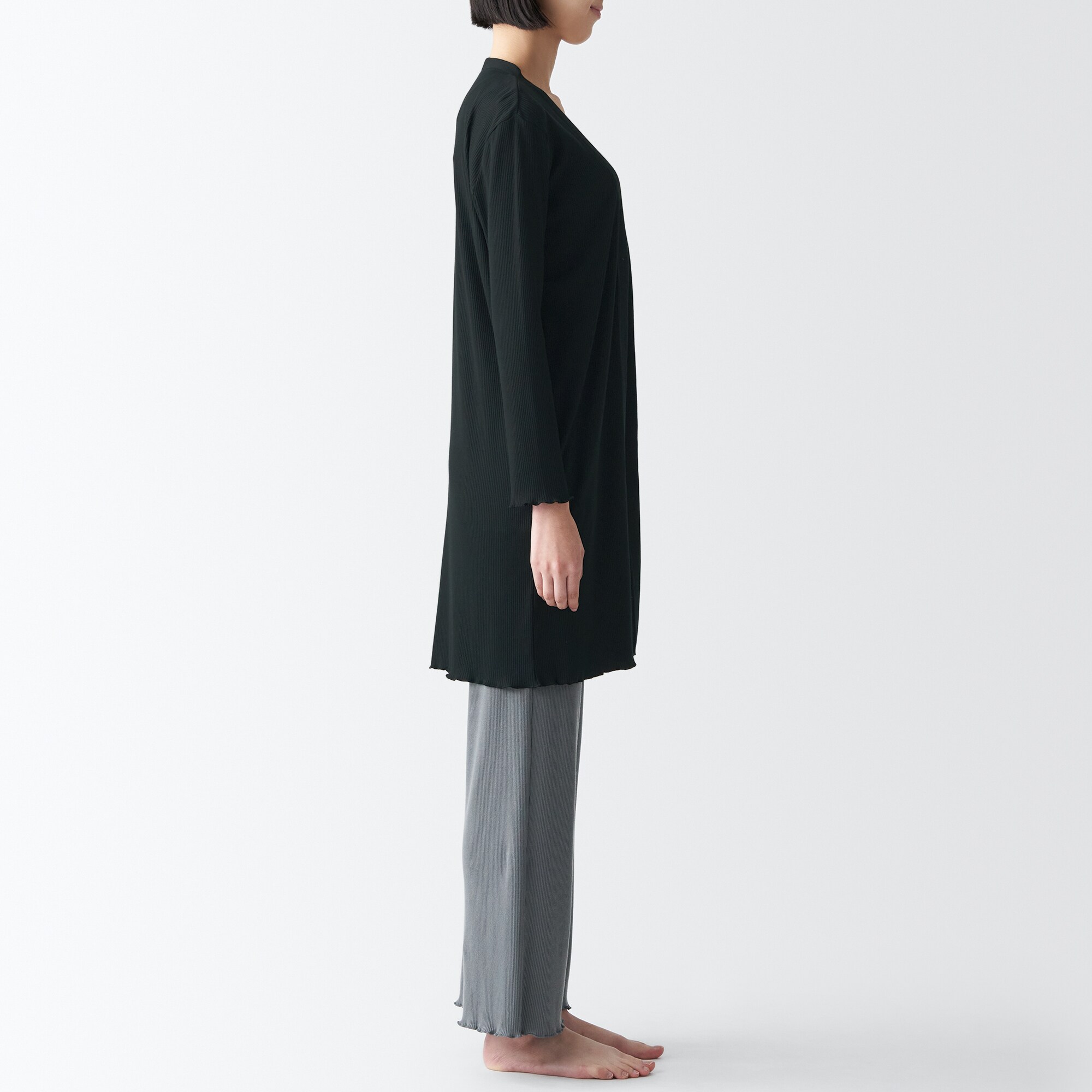 なめらかリブ　ロングカーディガン