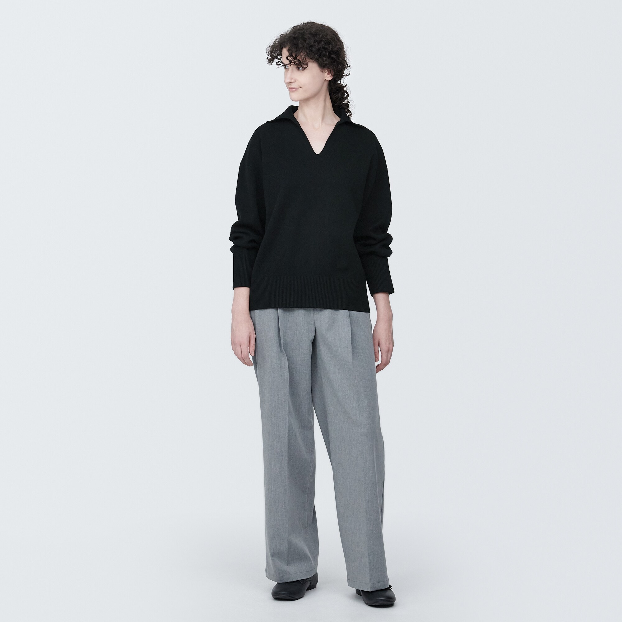 婦人　洗えるミラノリブ編みスキッパーポロセーター