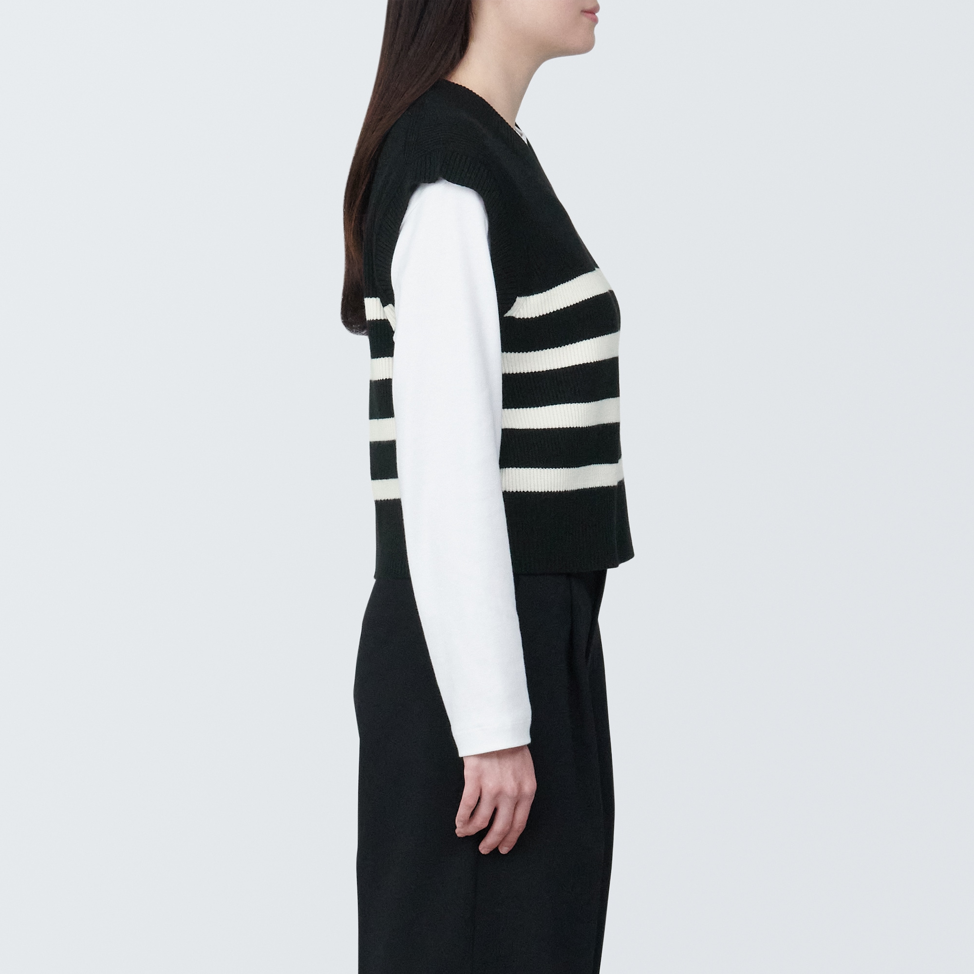 婦人　洗える畦編みショート丈Ｖネックベスト