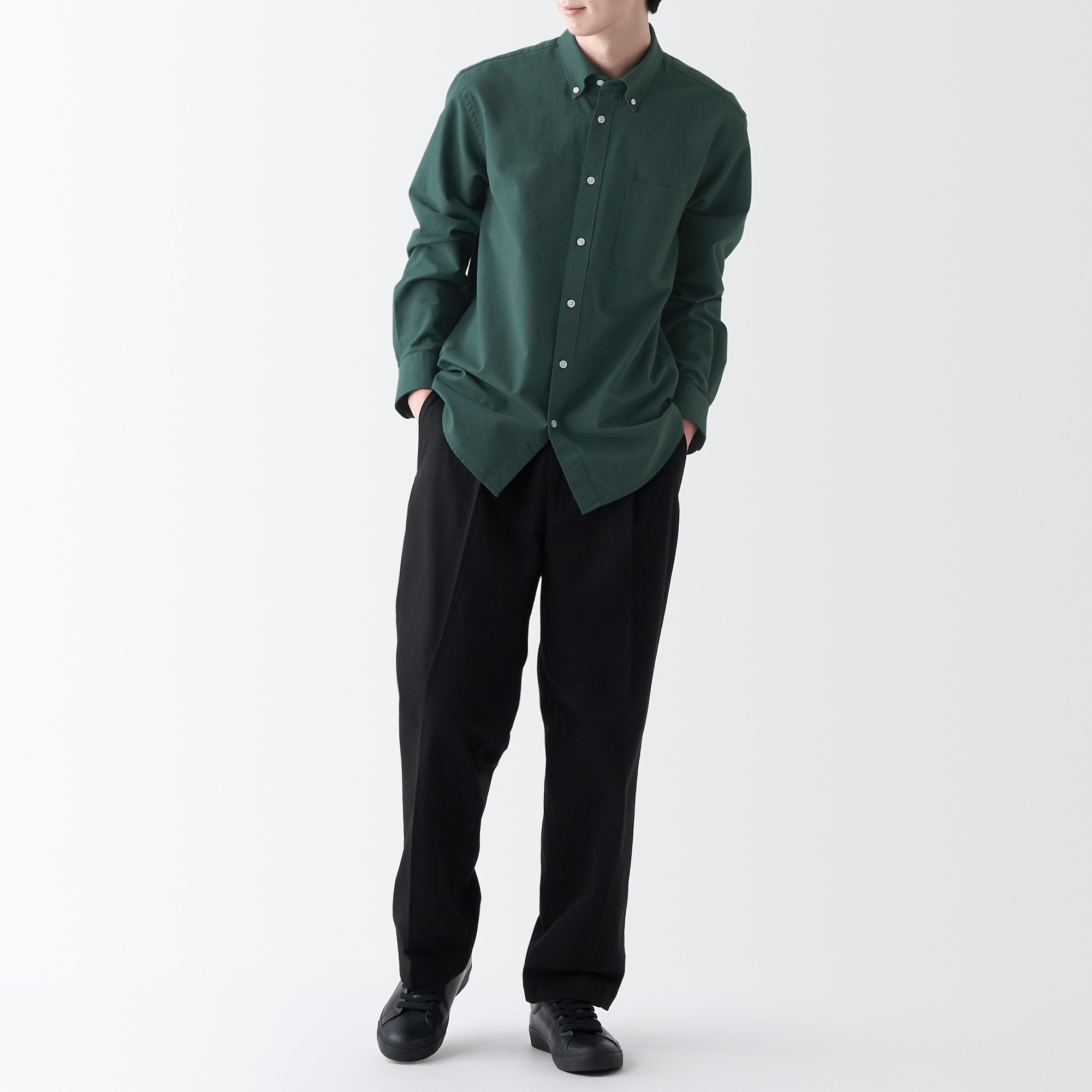 【新仕様・ハンガーループなし】洗いざらしオックスボタンダウン長袖シャツ