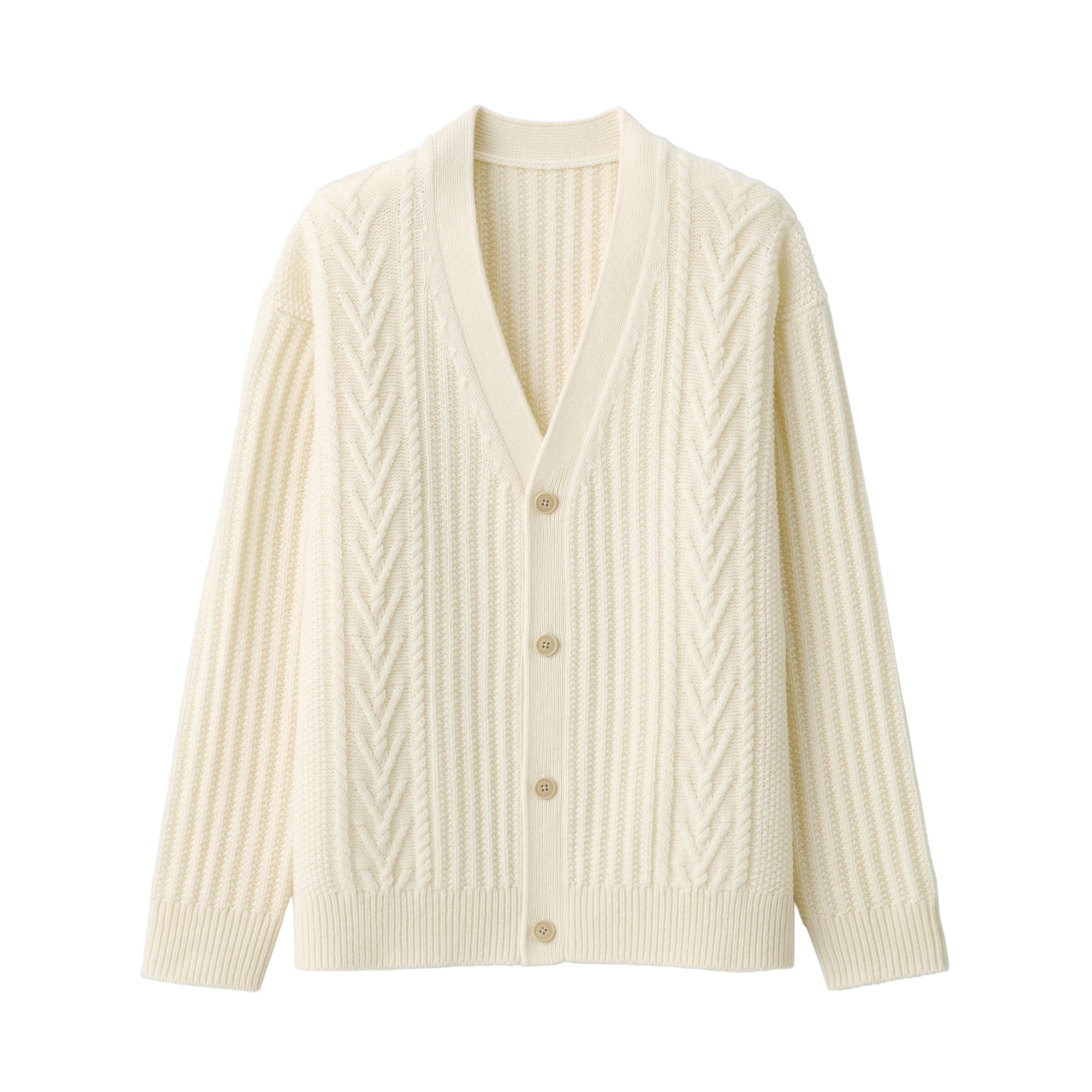 メリノウールケーブル柄Ｖネックカーディガン