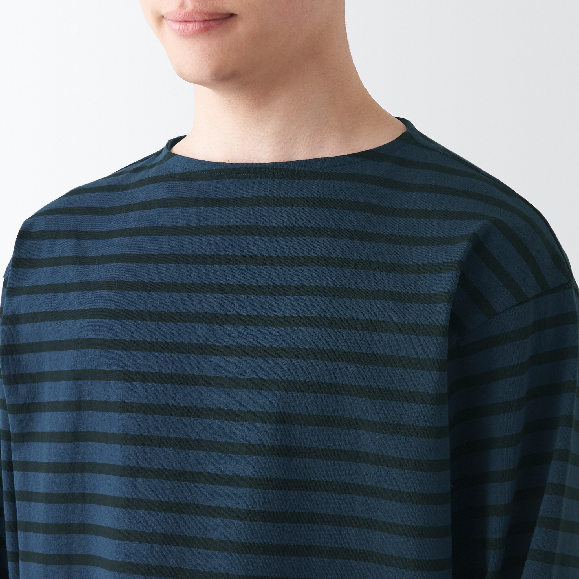 洗いざらし太番手ボートネック九分袖Ｔシャツ