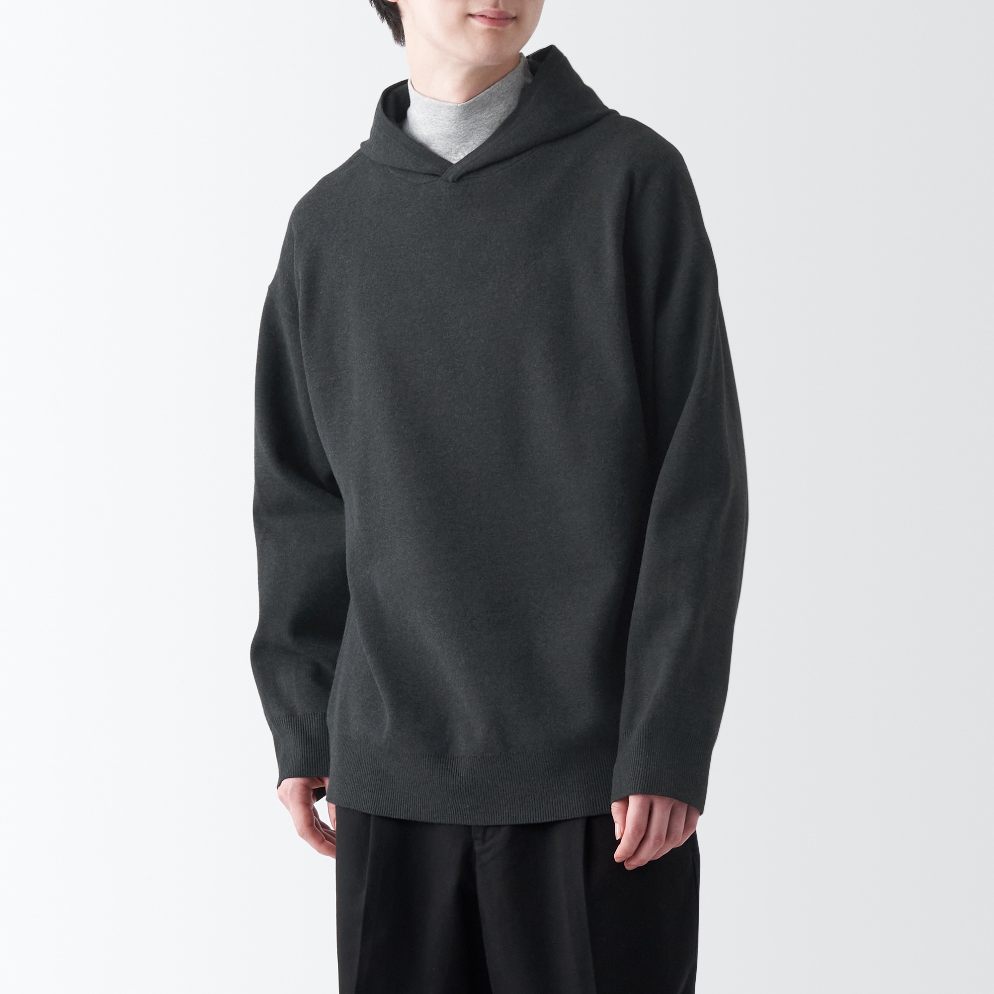 洗えるミラノリブ編みワイドプルパーカ（紳士）