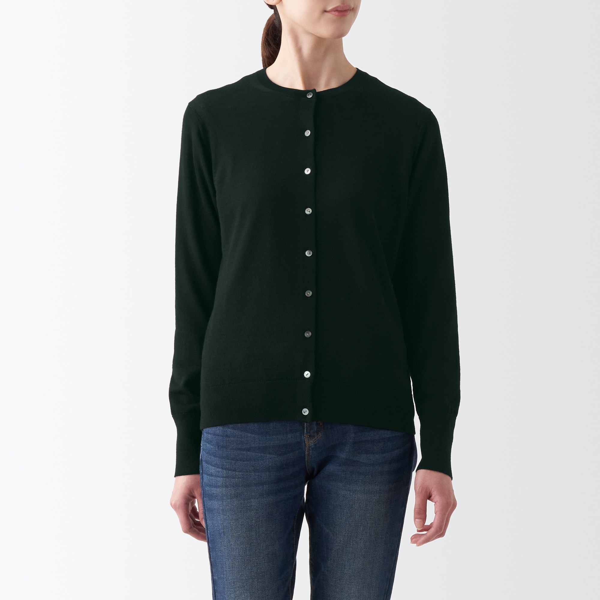 メリノウールクルーネックカーディガン