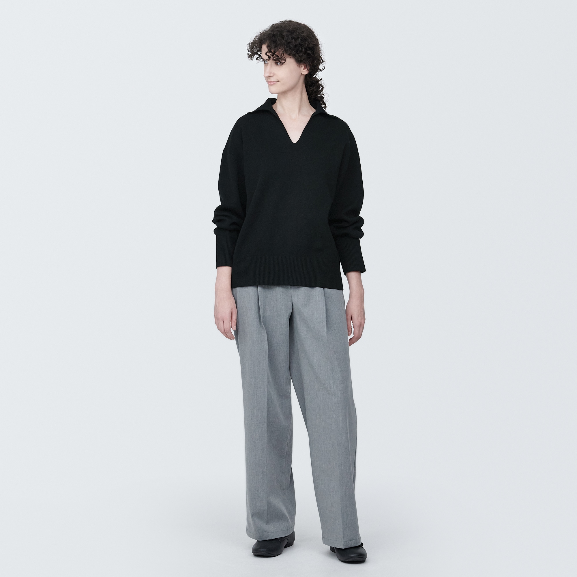 婦人　洗えるミラノリブ編みスキッパーポロセーター