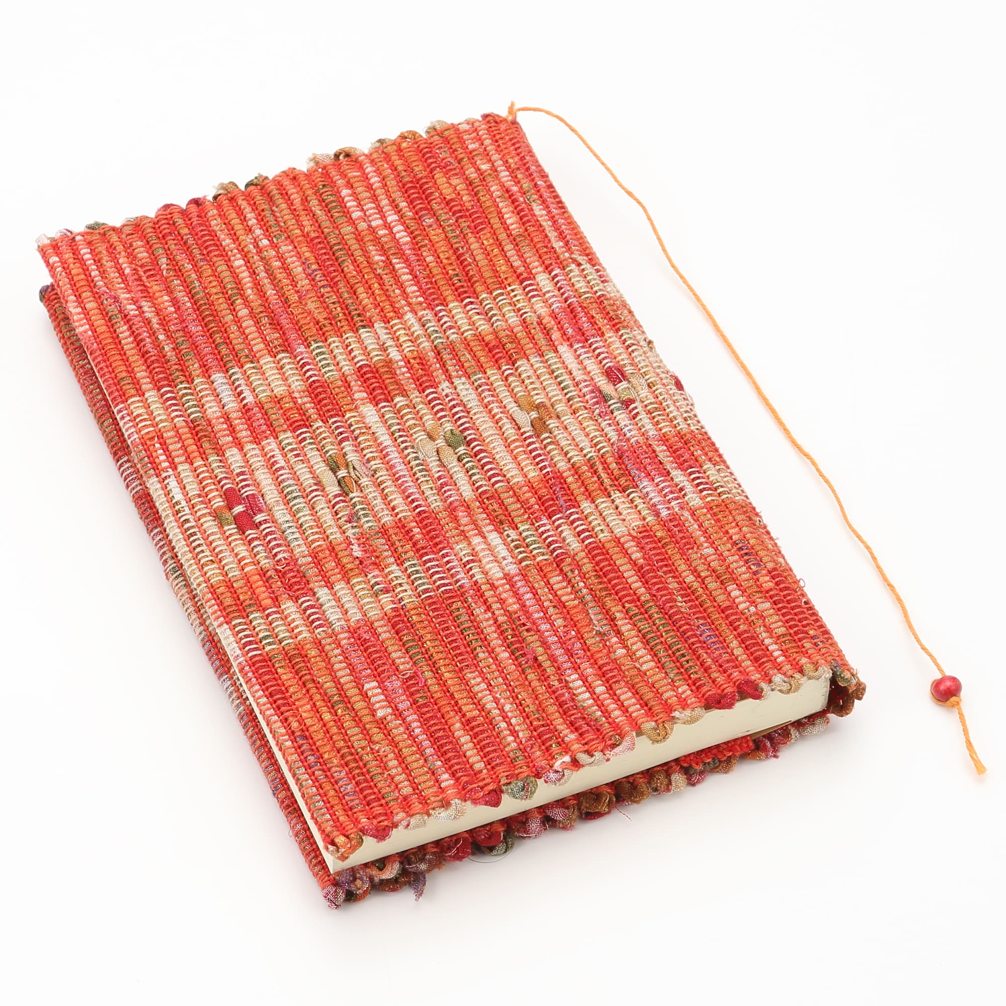 南部裂織　ブックカバー　浮き織り（赤系）