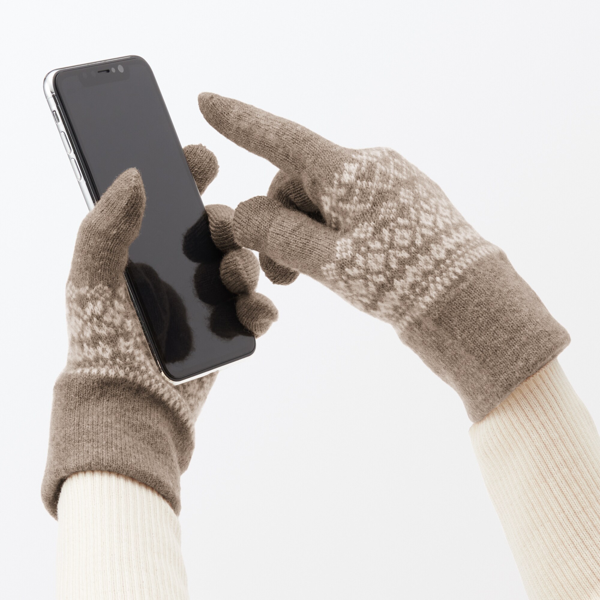 ウール混　裏起毛　タッチパネル　手袋（柄）