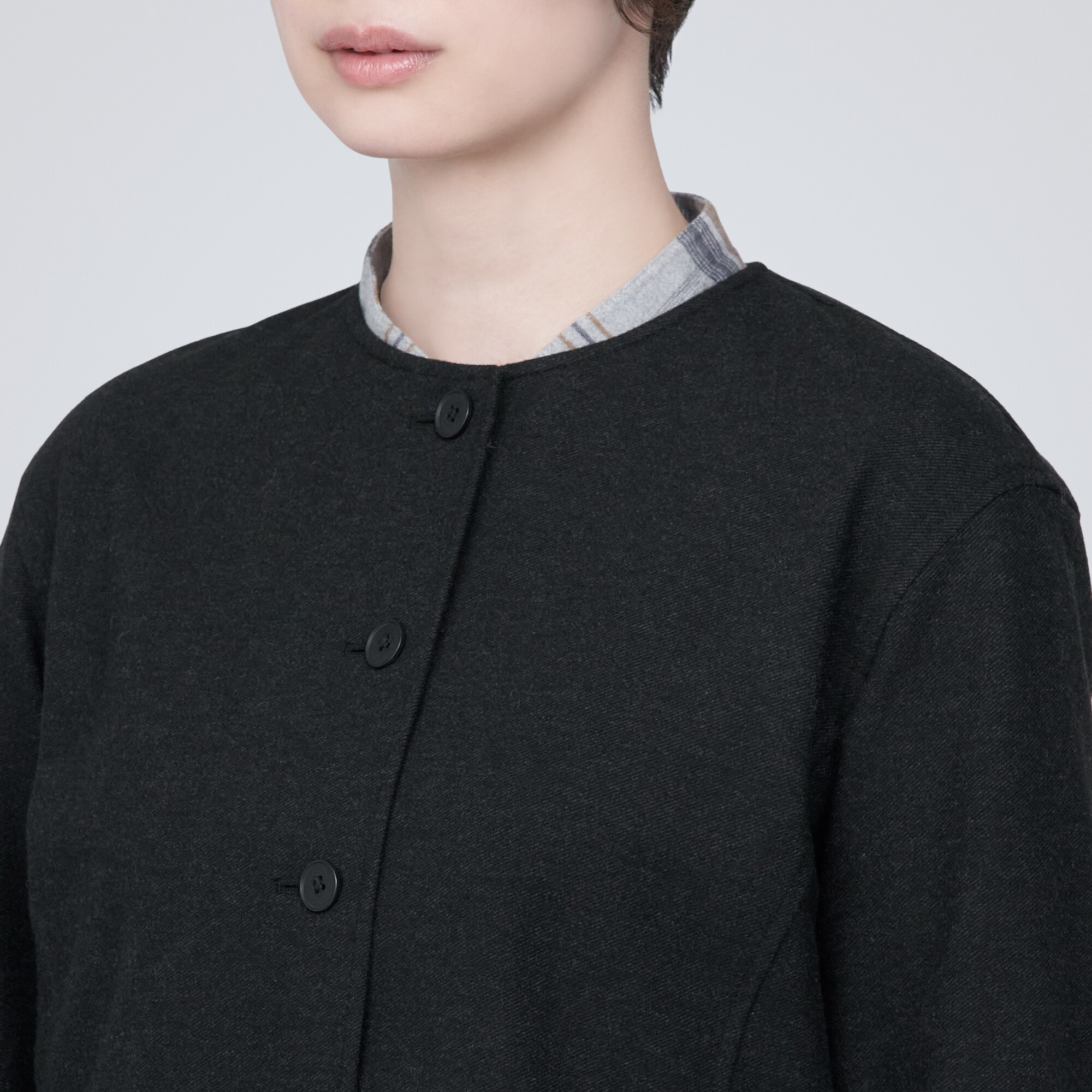 ストレッチ起毛ノーカラージャケット