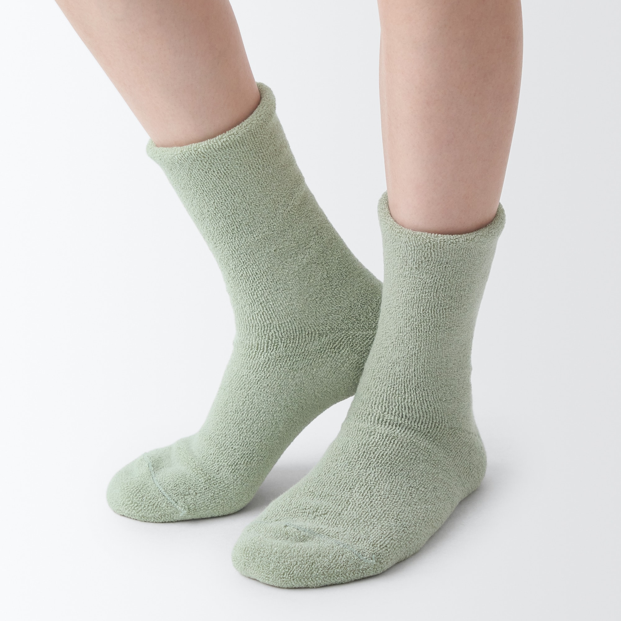 足なり直角　履き口やわらか　両面パイル編み　ルームソックス