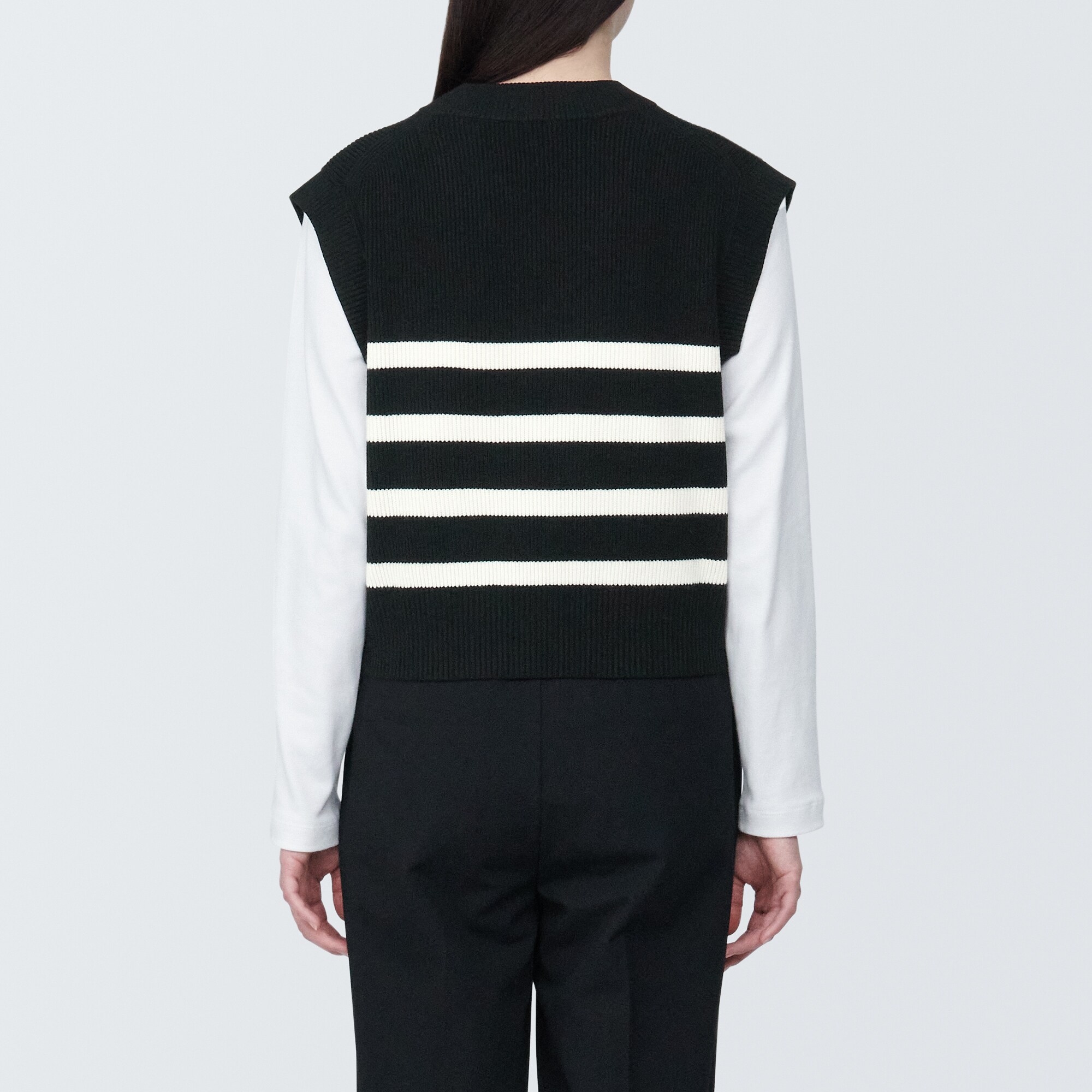 婦人　洗える畦編みショート丈Ｖネックベスト