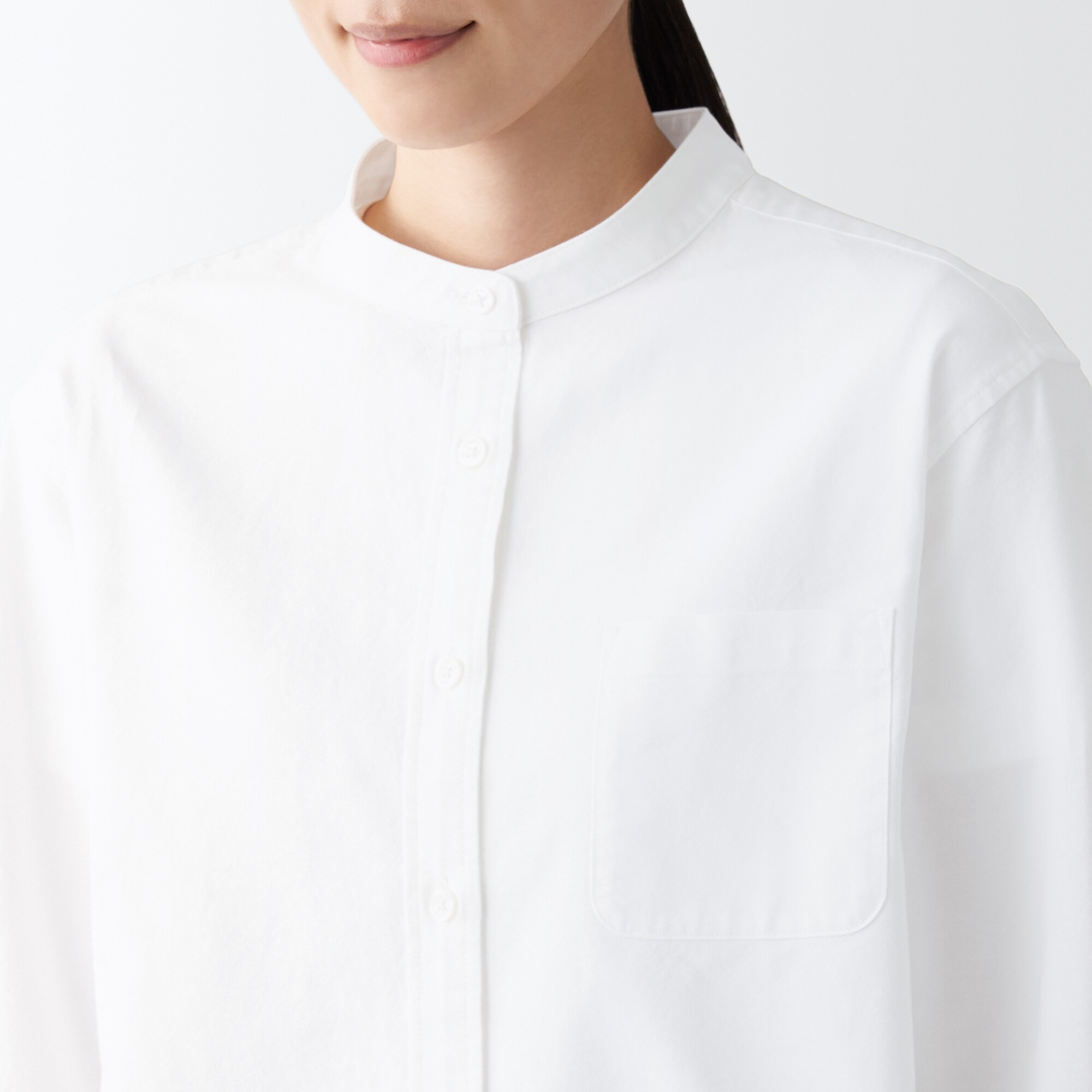 洗いざらしオックススタンドカラーシャツ