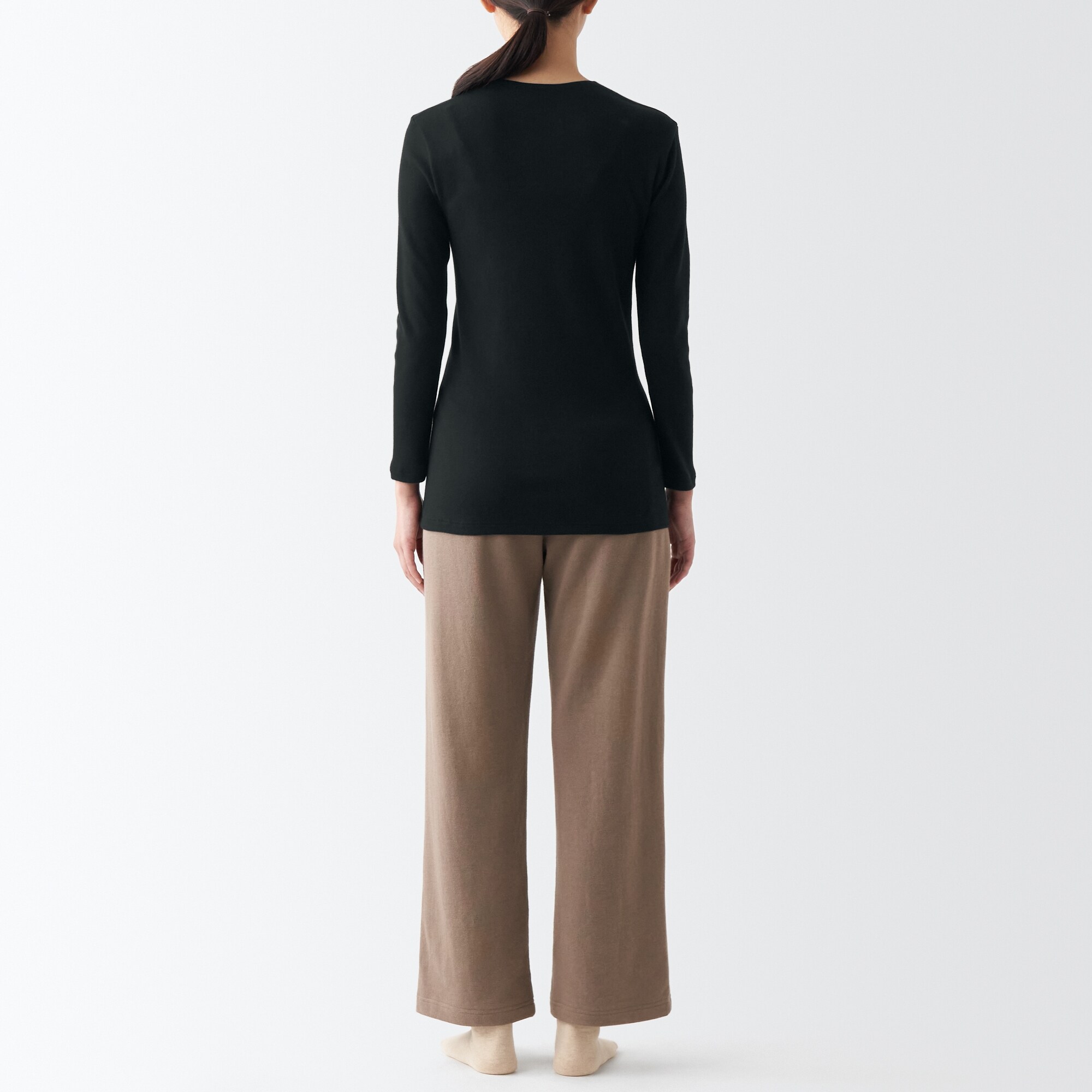 あったか綿　厚手　Ｕネック八分袖Ｔシャツ