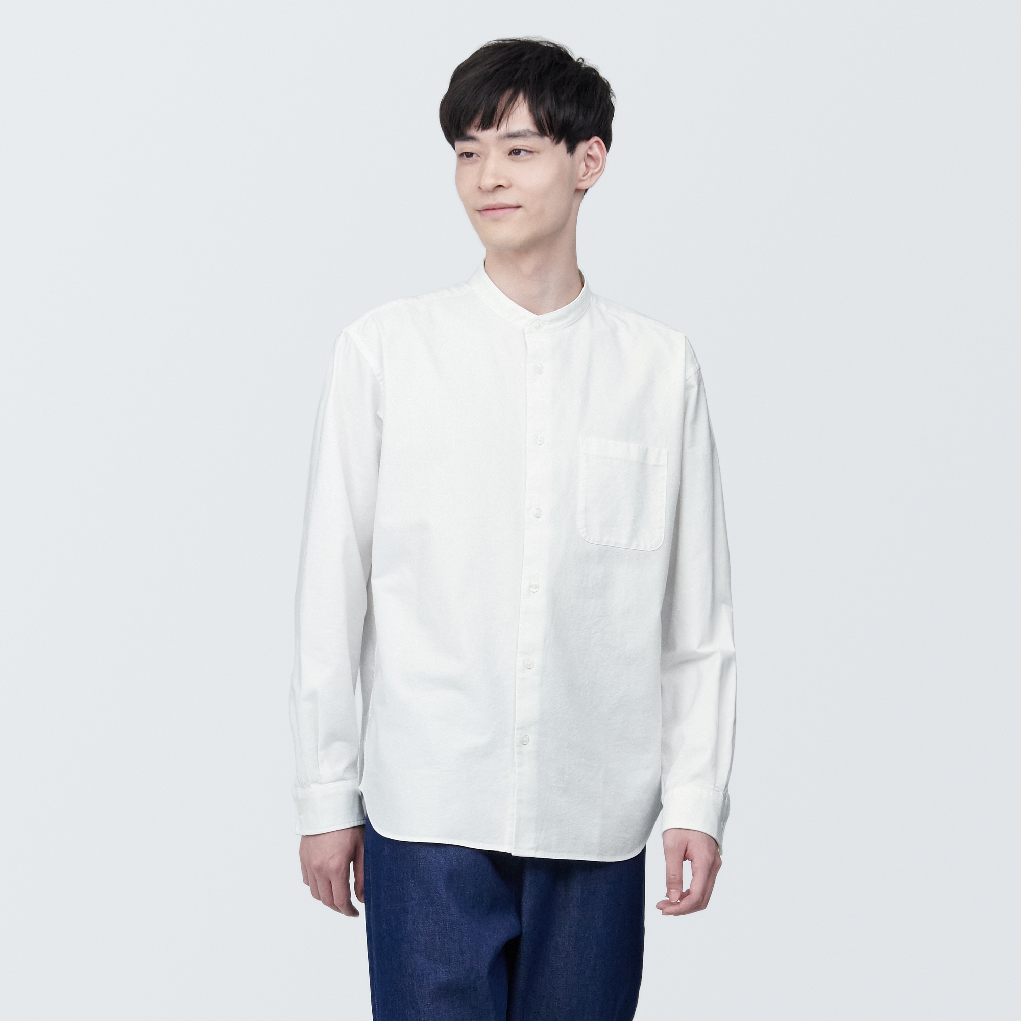 紳士　洗いざらしオックススタンドカラー長袖シャツ
