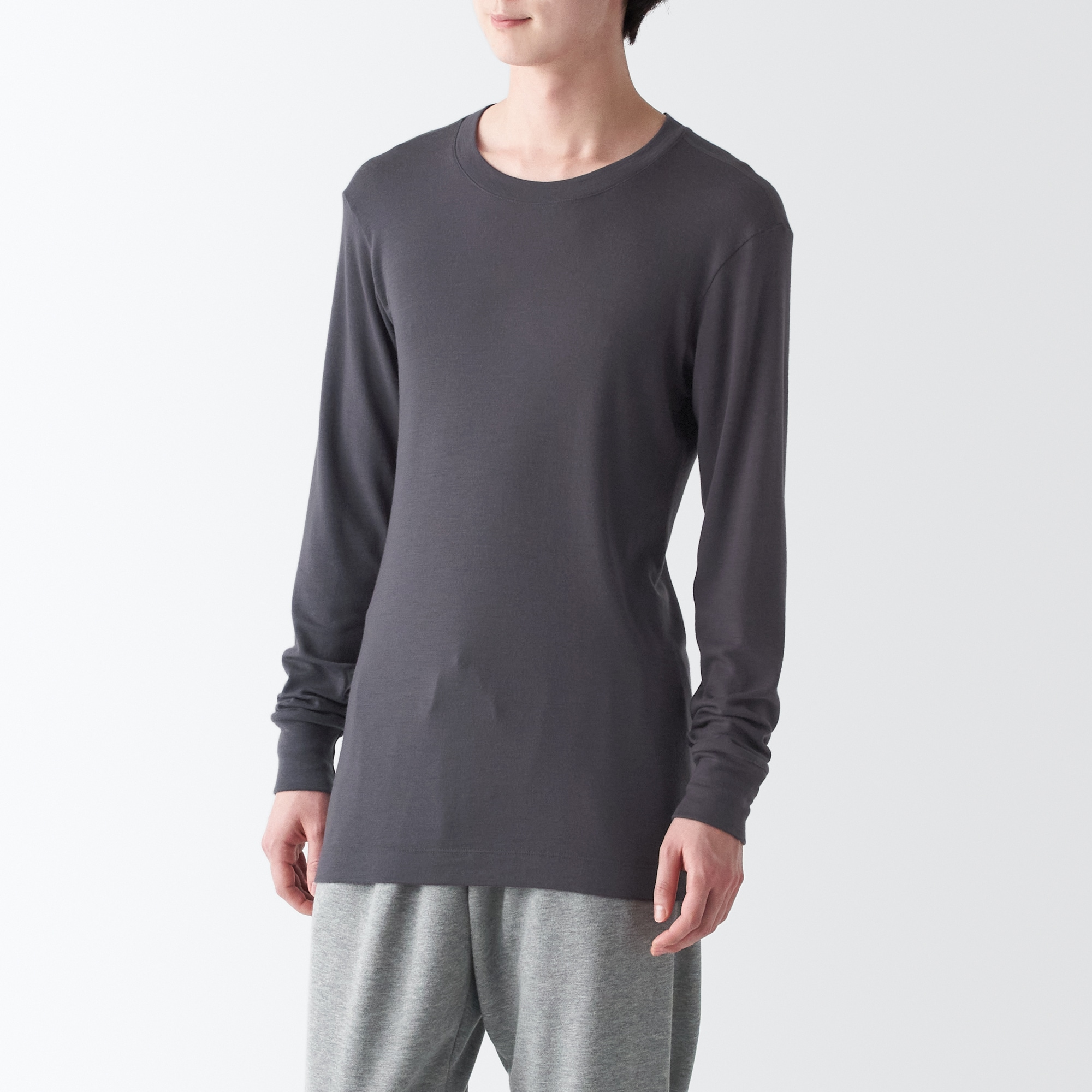 ウール　クルーネック長袖Ｔシャツ