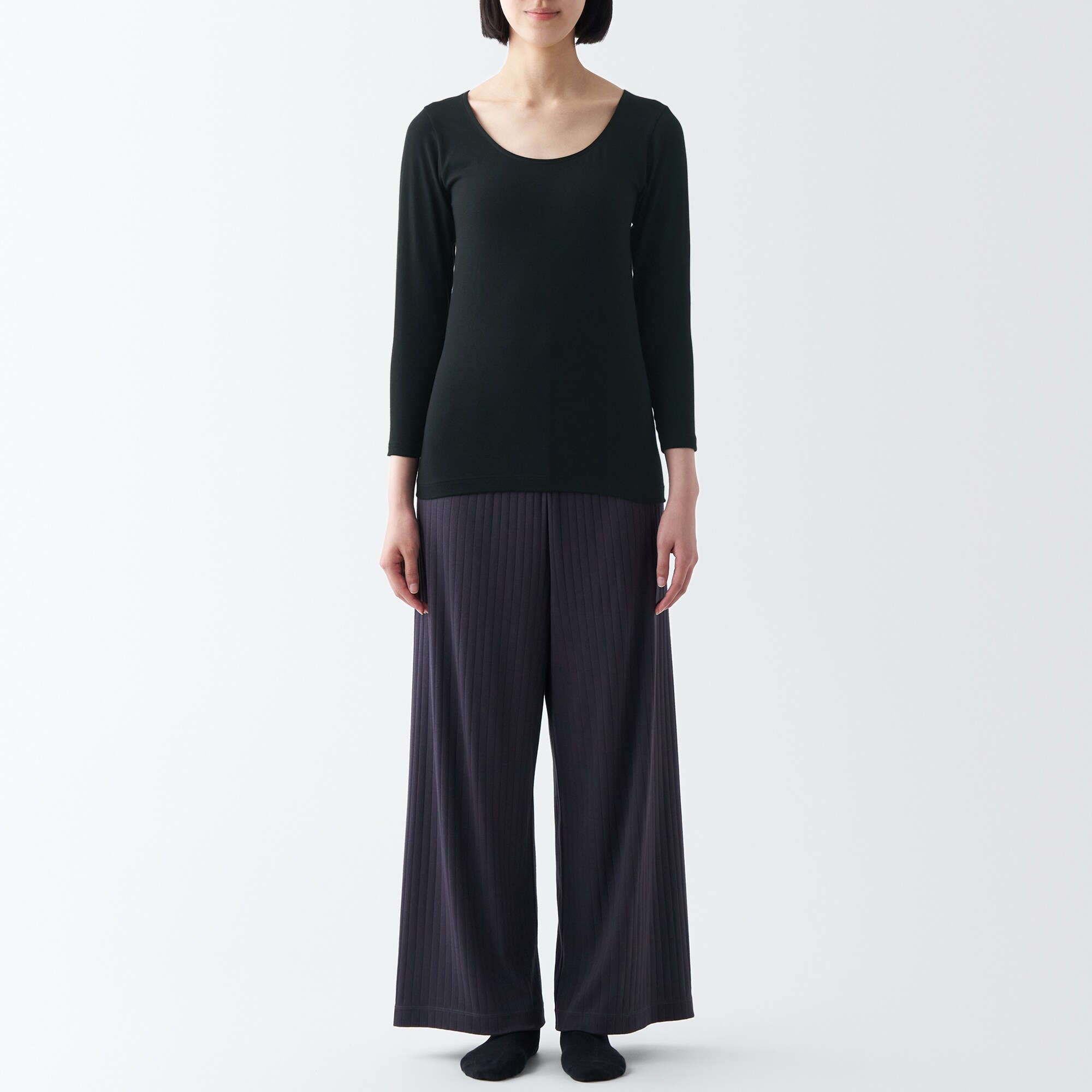 あったか綿　Ｕネック八分袖Ｔシャツ