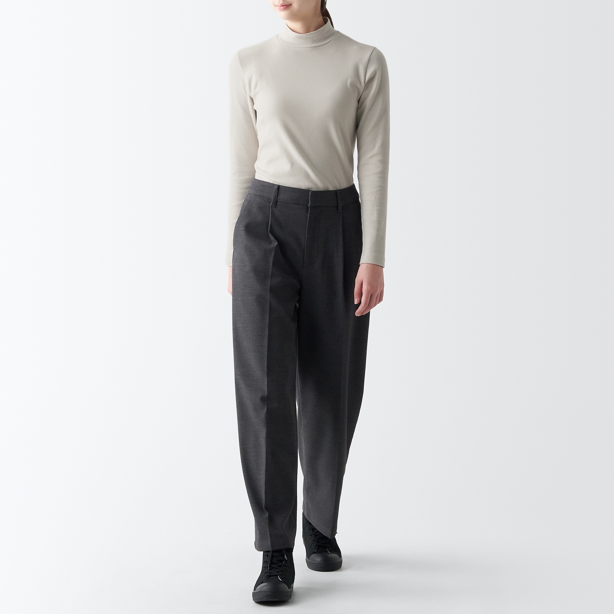 ストレッチフライス編みハイネック長袖Ｔシャツ