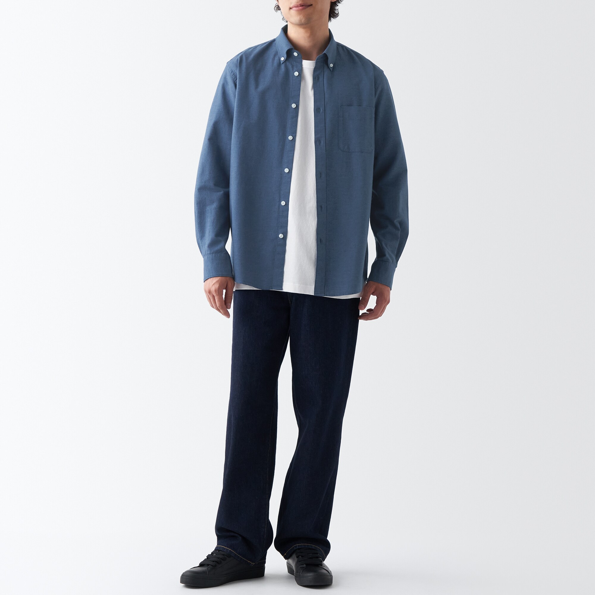 【新仕様・ハンガーループなし】洗いざらしオックスボタンダウン長袖シャツ