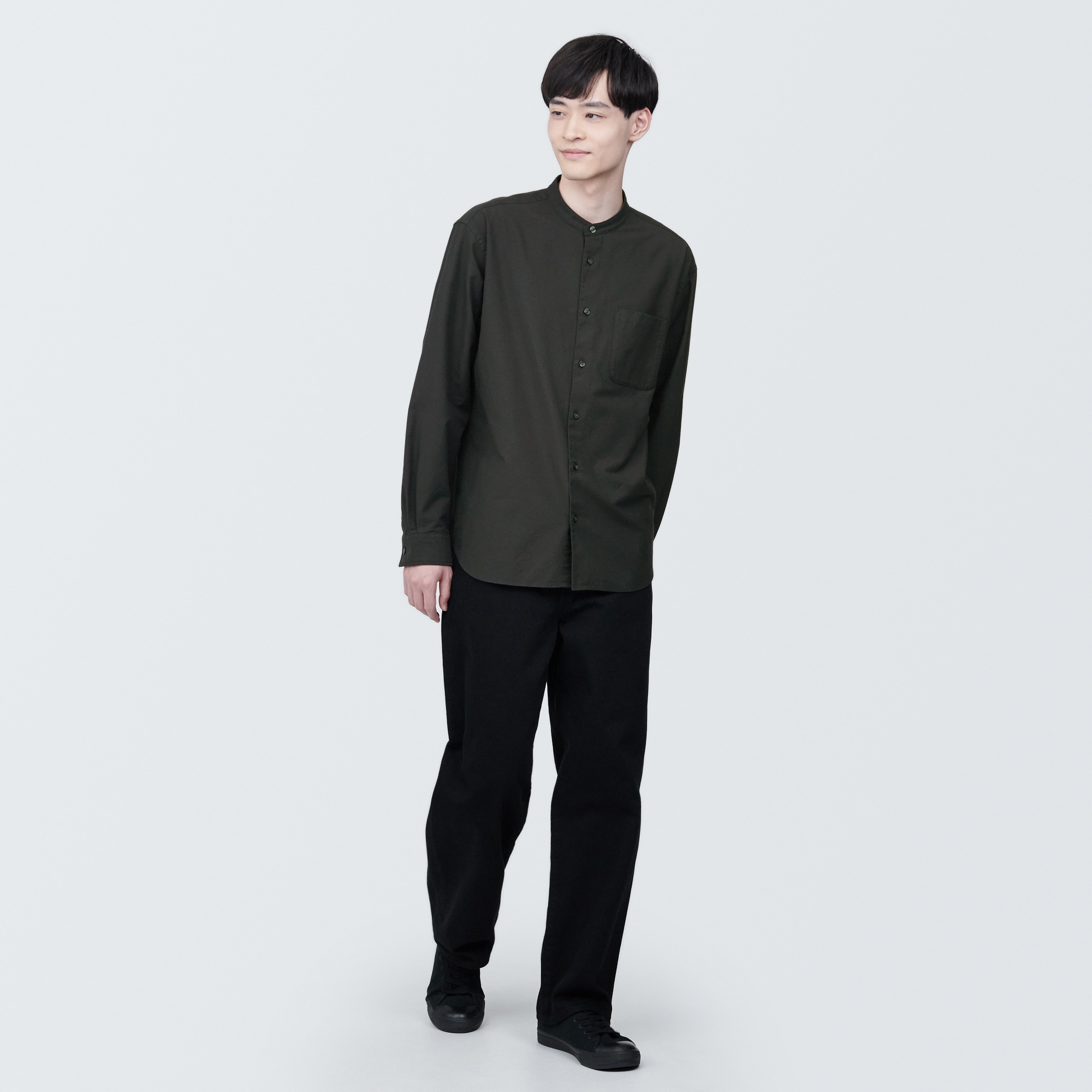 紳士　洗いざらしオックススタンドカラー長袖シャツ