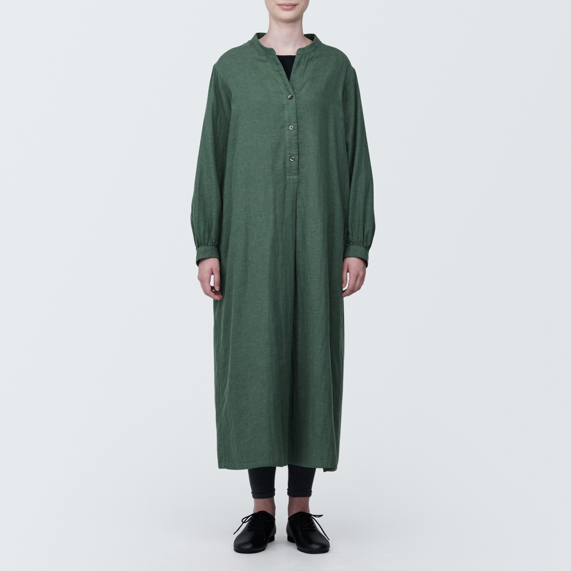 婦人　カポック混二重ガーゼ　長袖ワンピース