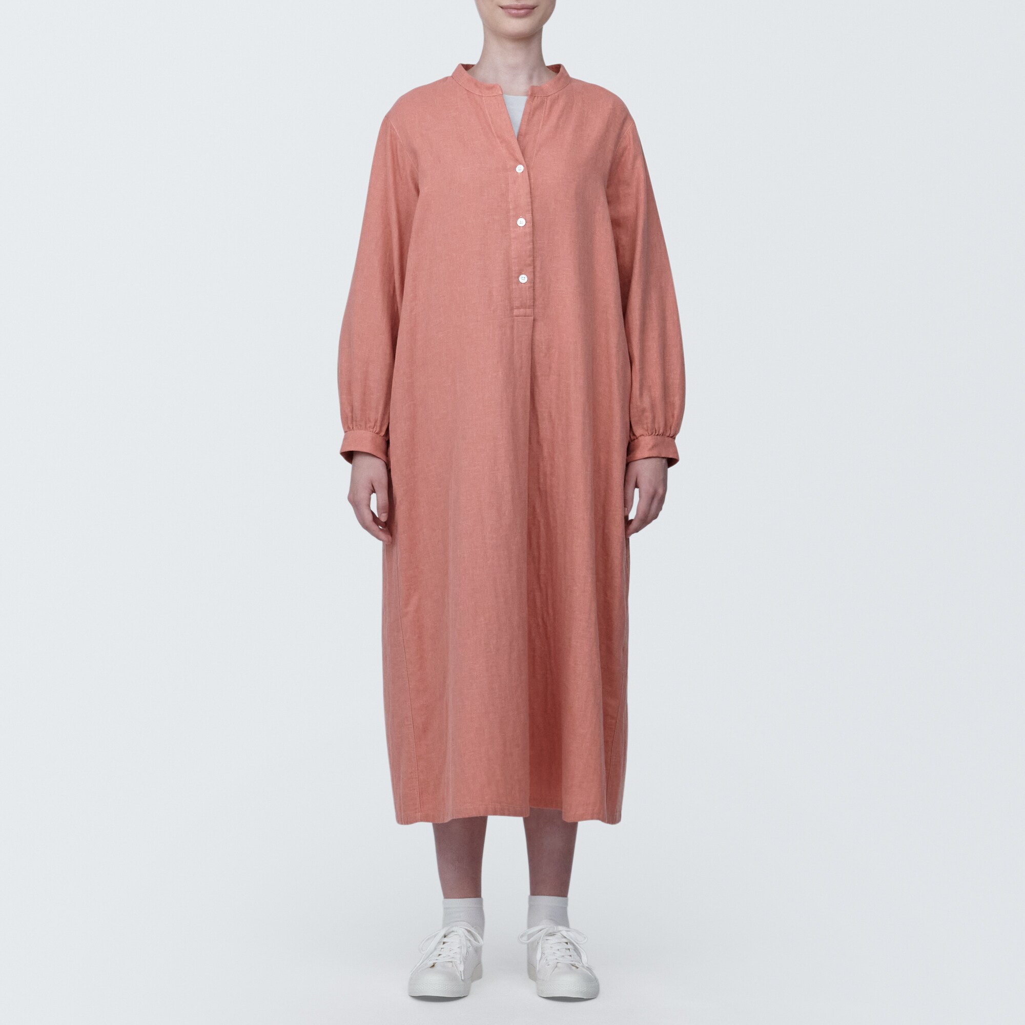 婦人　カポック混二重ガーゼ　長袖ワンピース