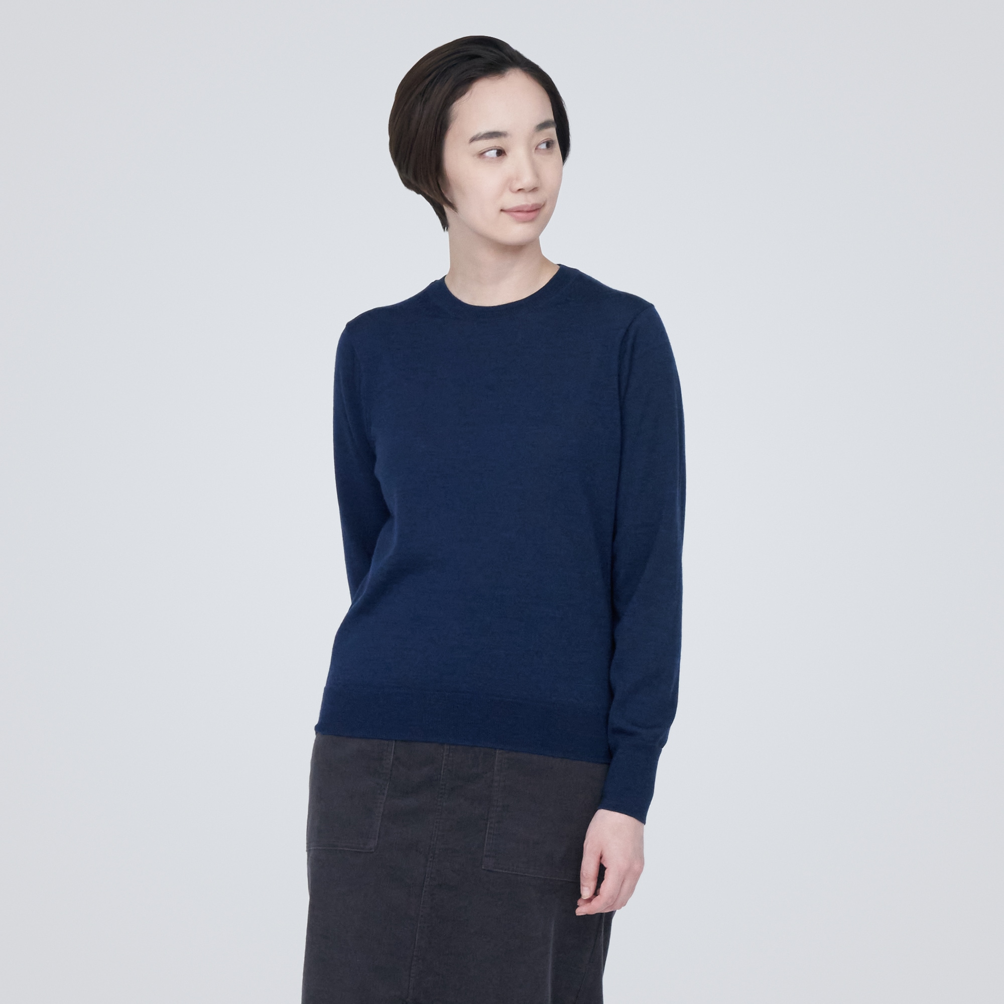 洗えるウールハイゲージクルーネックセーター