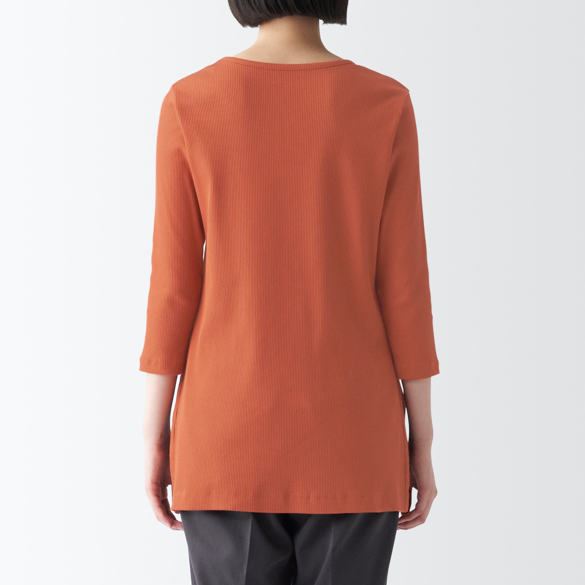 ストレッチリブ編み七分袖チュニック