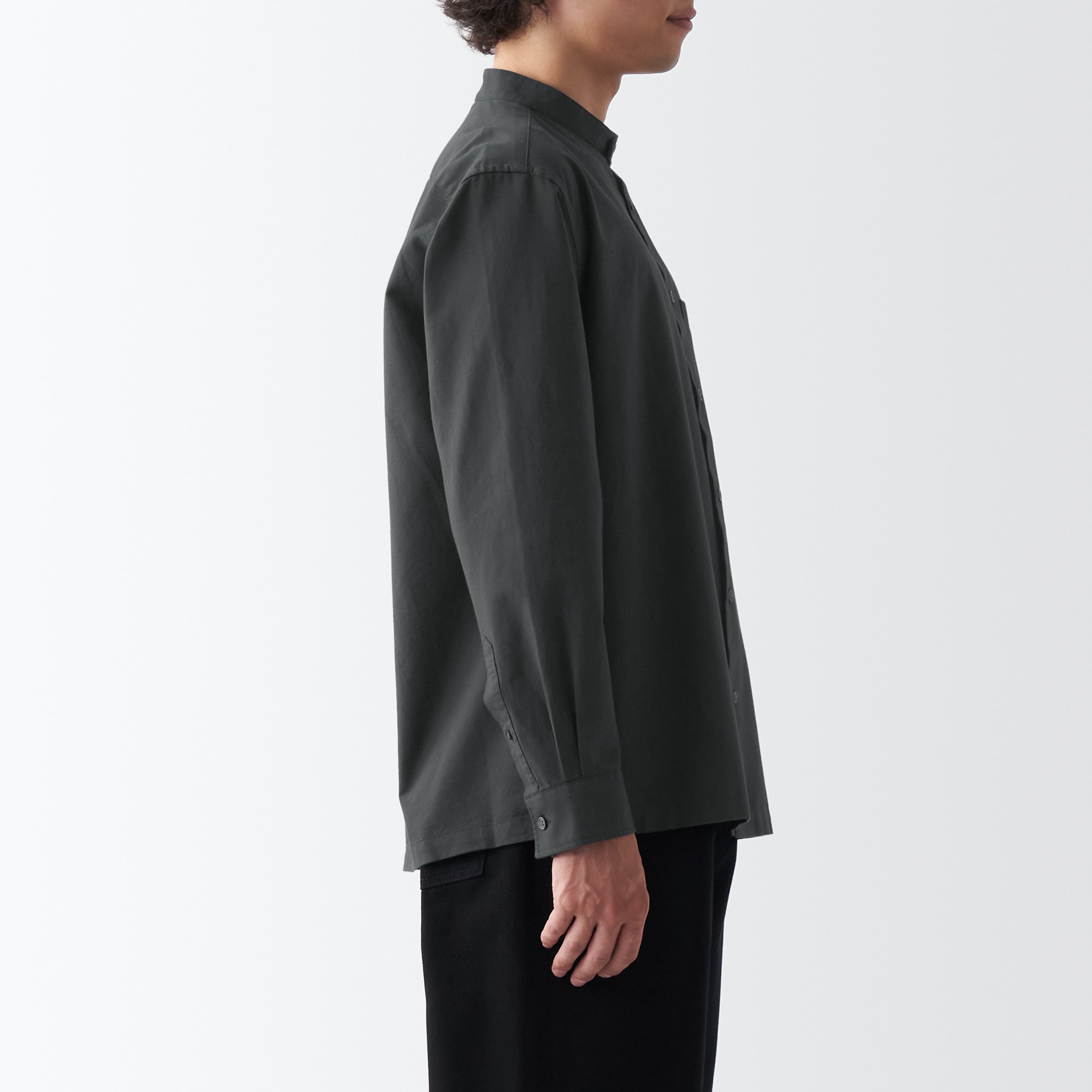 洗いざらしオックススタンドカラー長袖シャツ