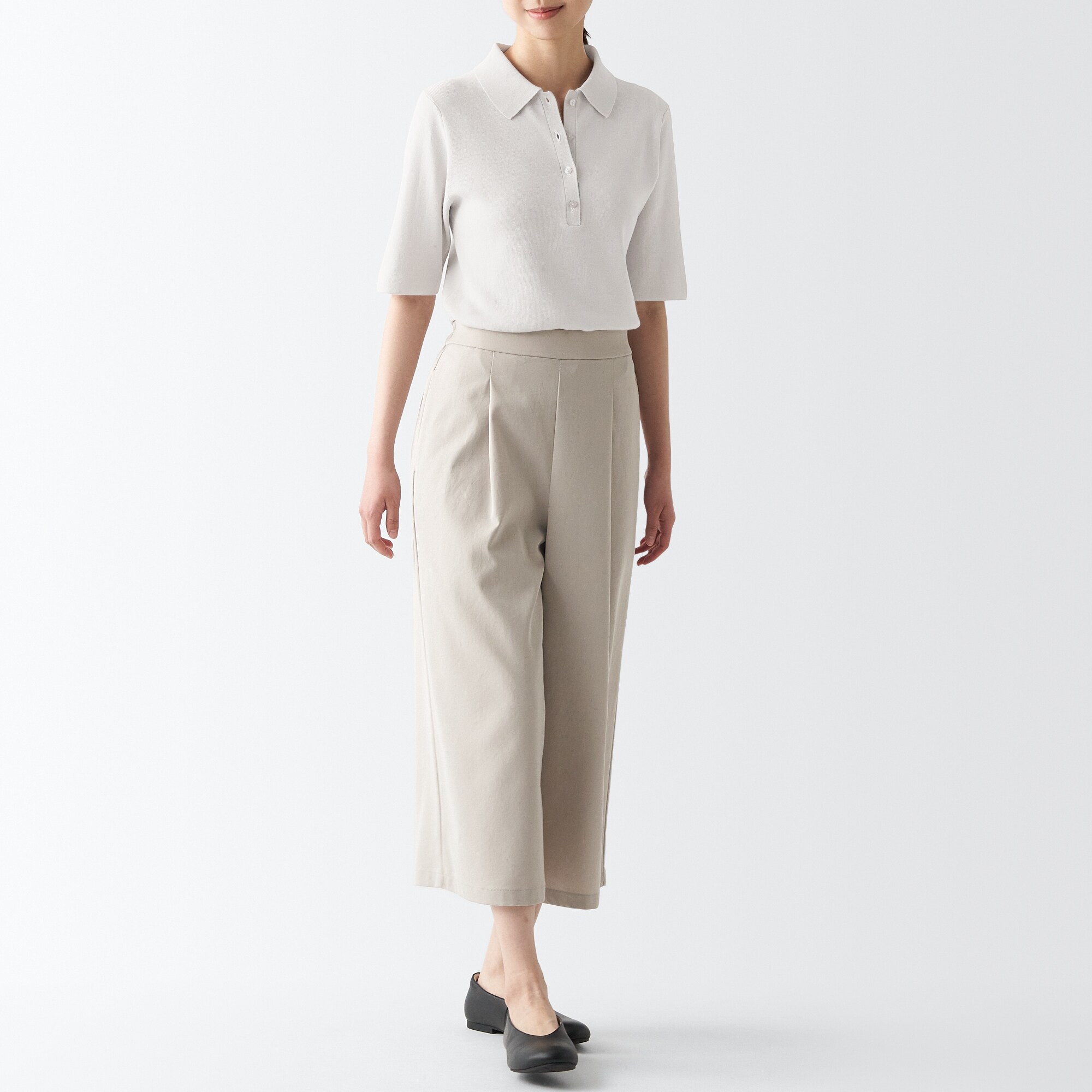 ＵＶカットリブ編み五分袖ポロセーター