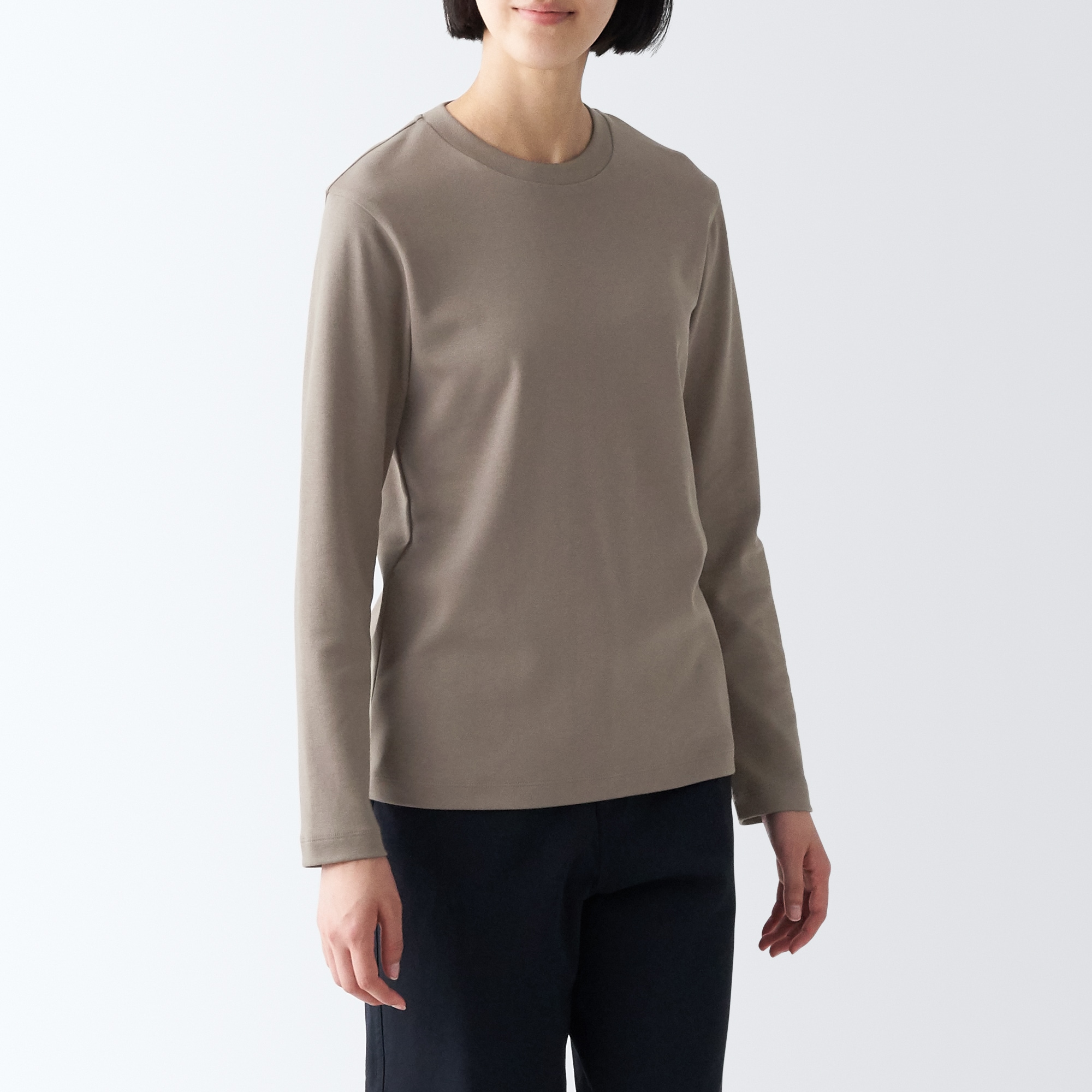 婦人　スムース編みクルーネック長袖Ｔシャツ
