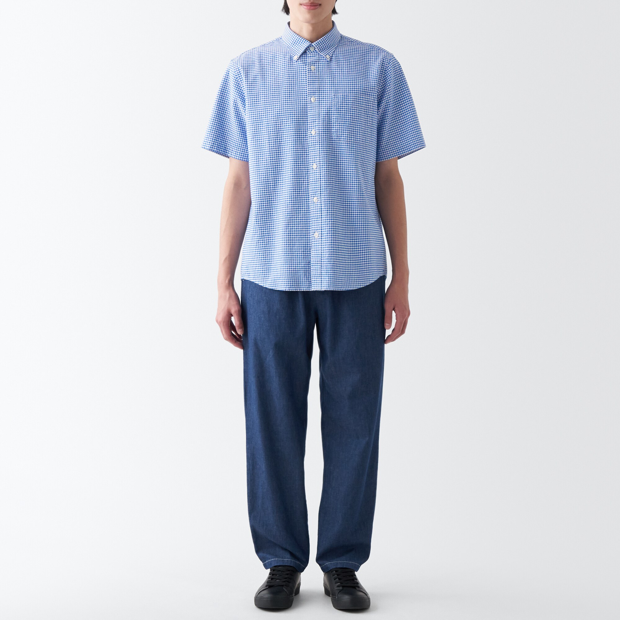 洗いざらしオックスボタンダウン半袖シャツ